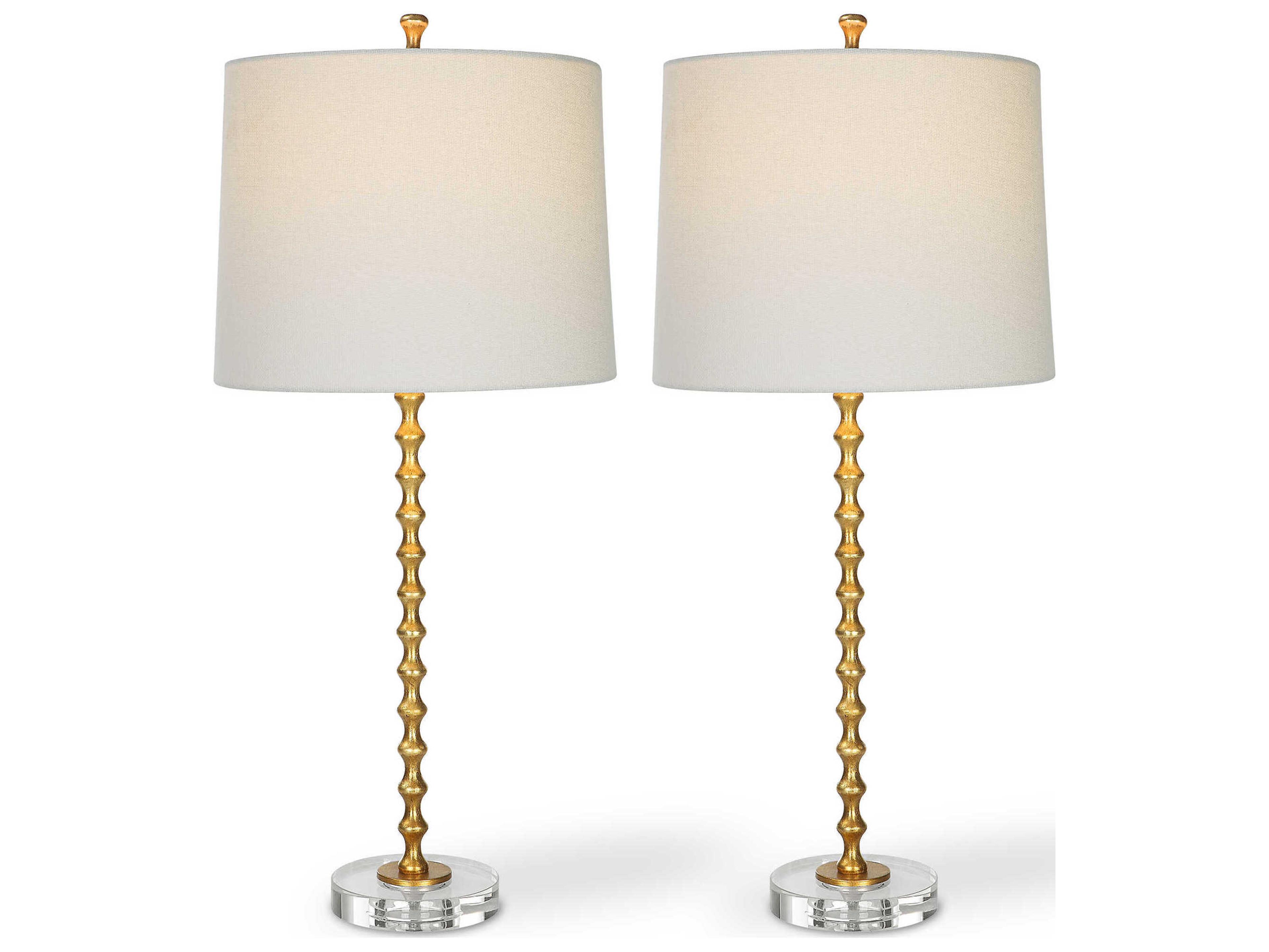 Luxecor Illumination Gold Leaf Slightly Tapered Hardback Rolled Edge Buffet Lamp Set of 2