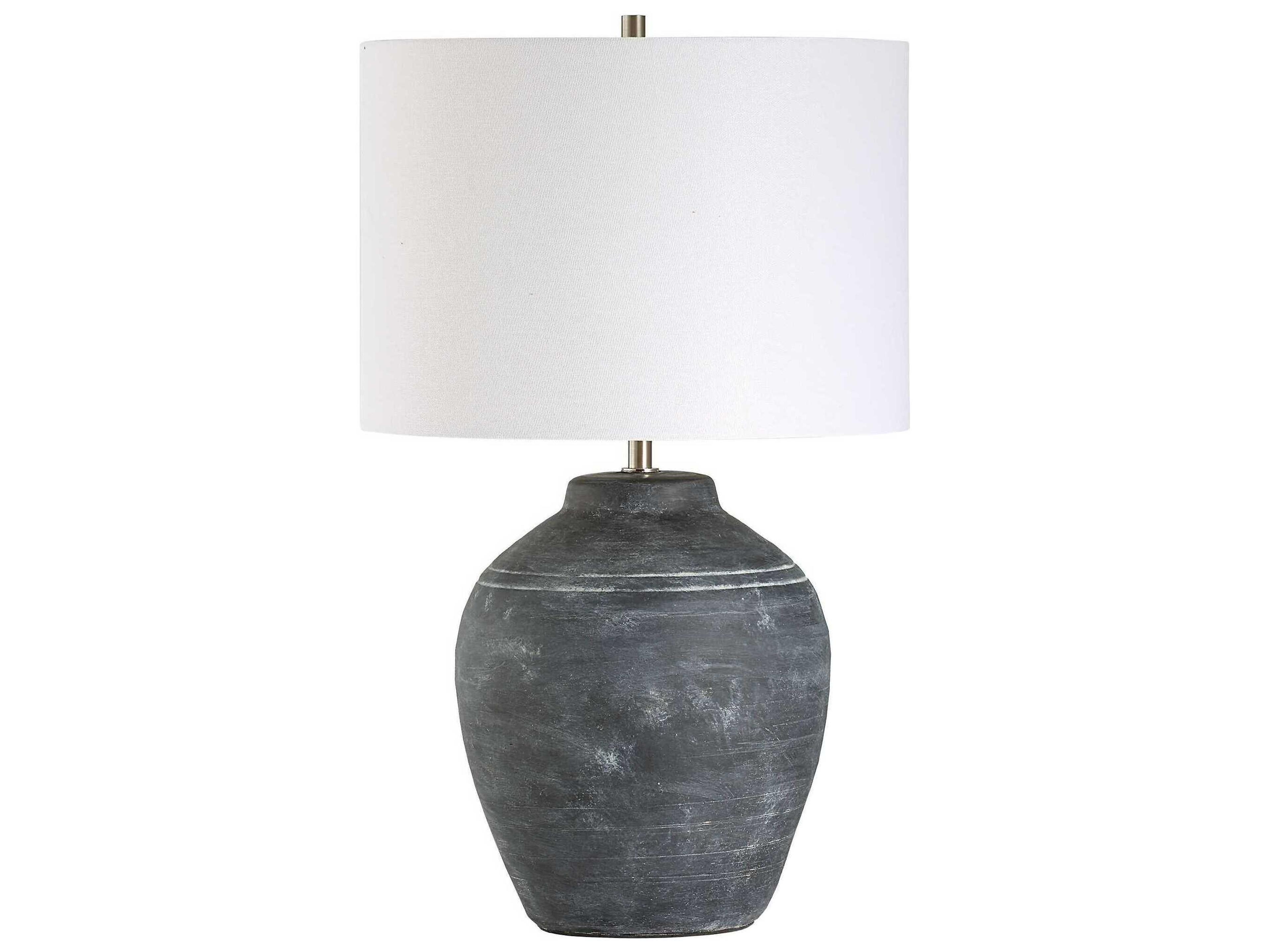 Luxecor Illumination Weathered Black Brushed Nickel Round Hardback Shade Table Lamp
