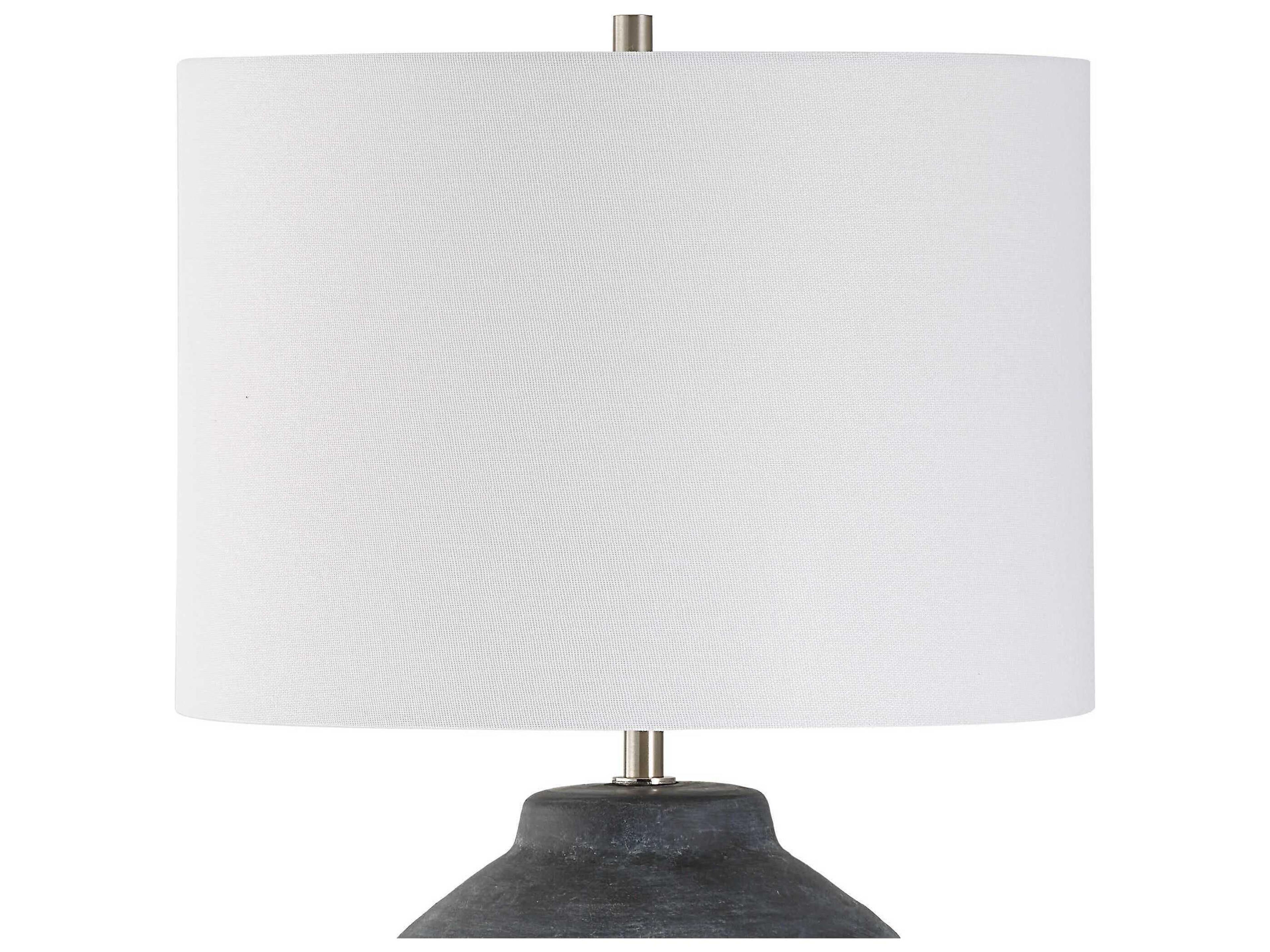 Luxecor Illumination Weathered Black Brushed Nickel Round Hardback Shade Table Lamp