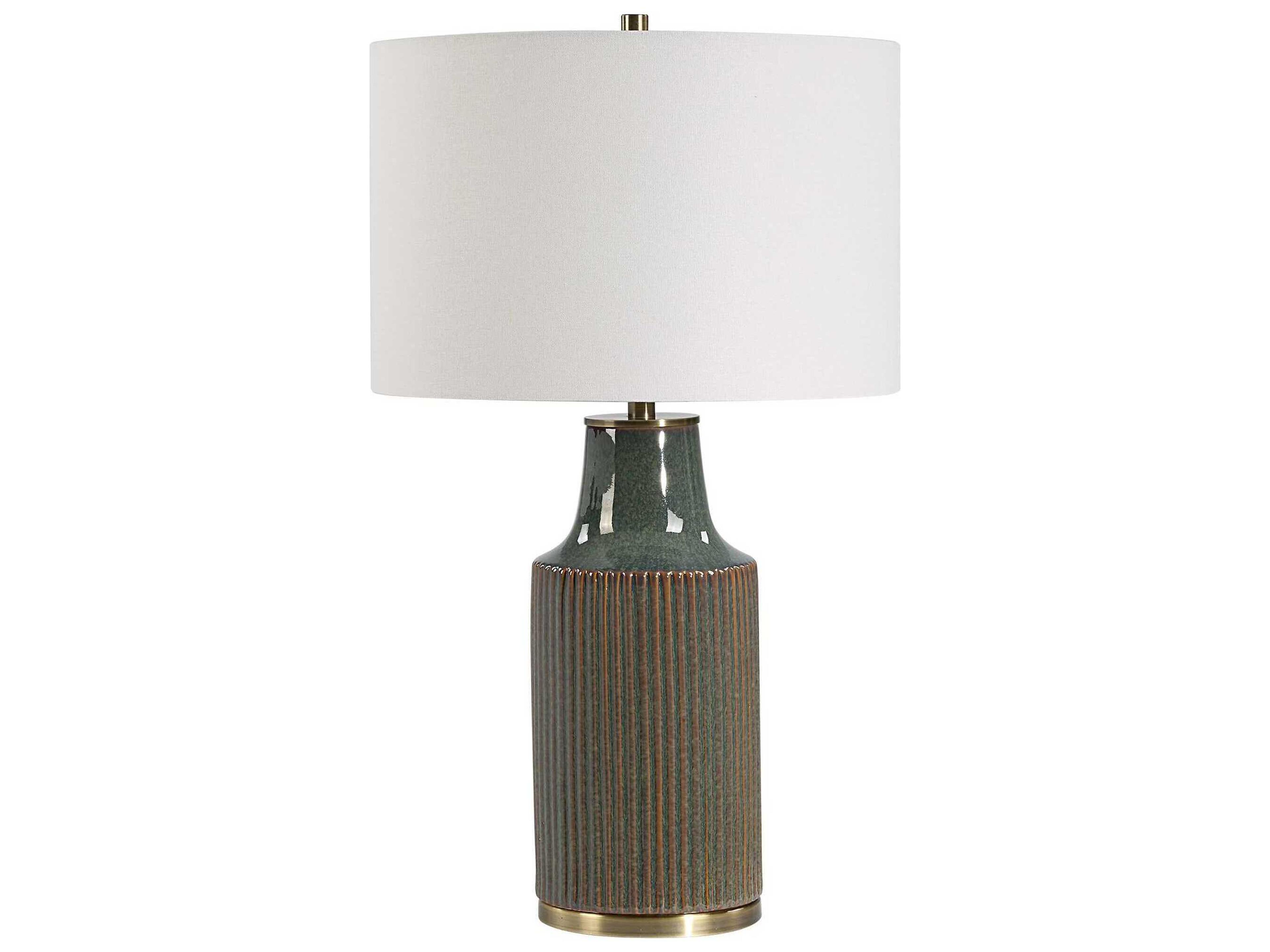 Luxecor Illumination Bluish Green Brushed Brass Round Hardback Buffet Lamp