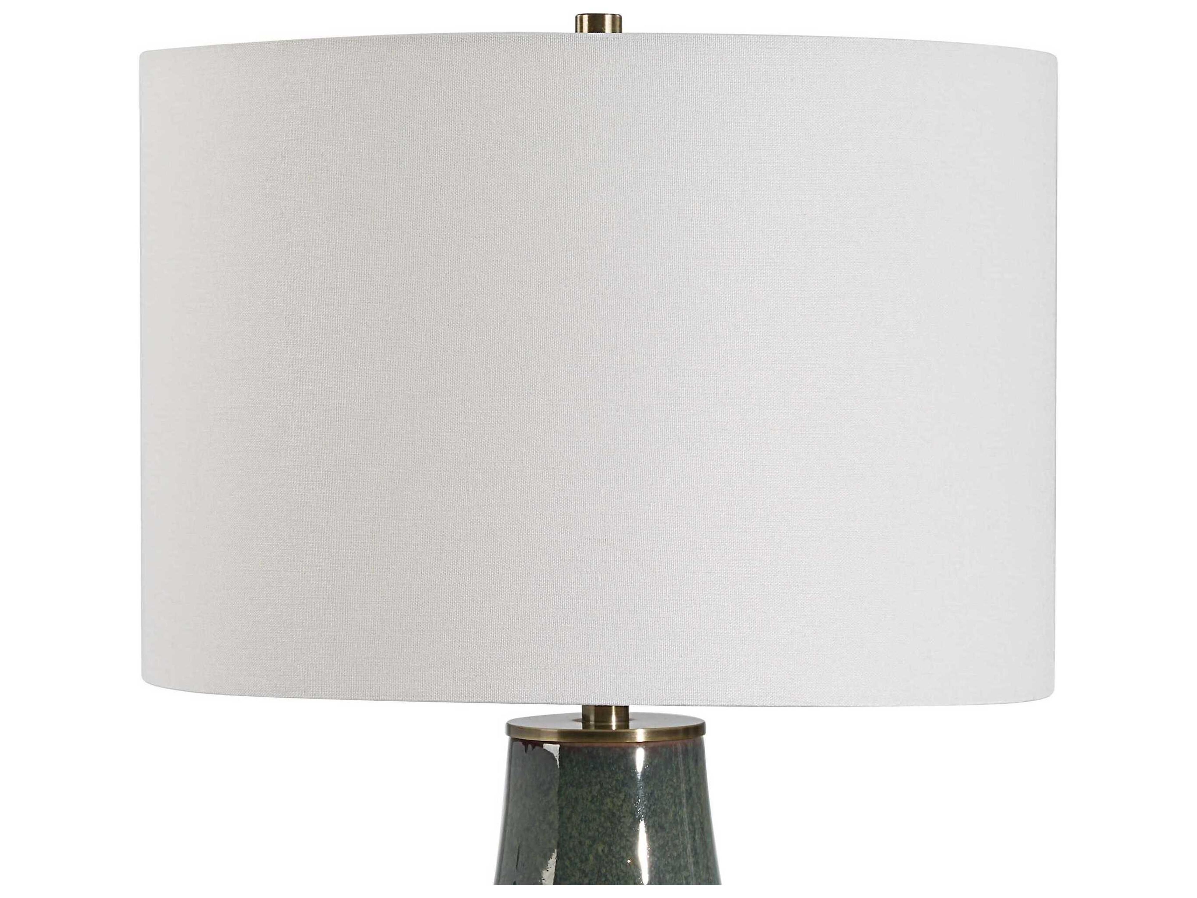 Luxecor Illumination Bluish Green Brushed Brass Round Hardback Buffet Lamp