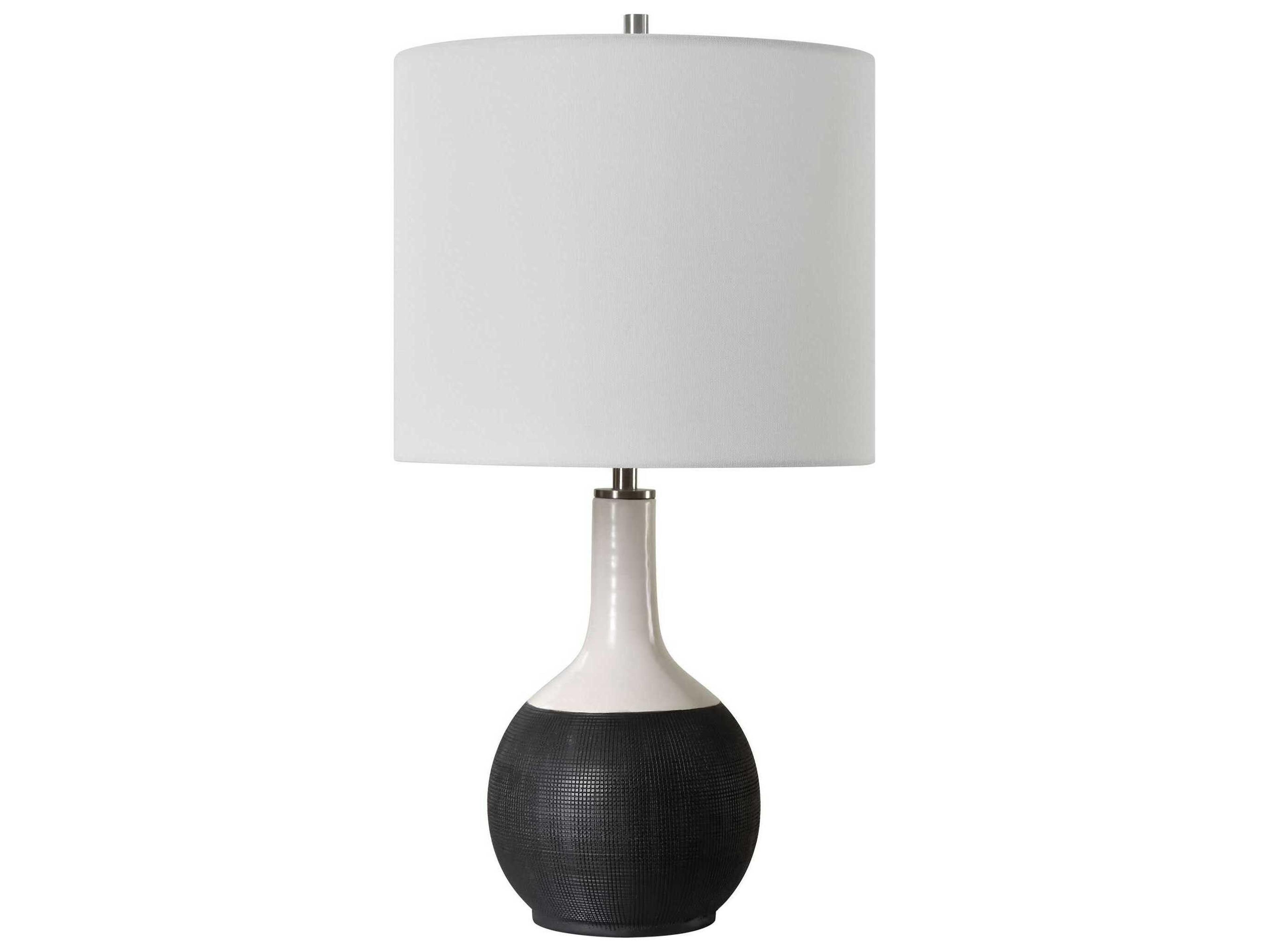 Luxecor Illumination Matte Black Chalk White Drum Hardback Rolled Edge Table Lamp