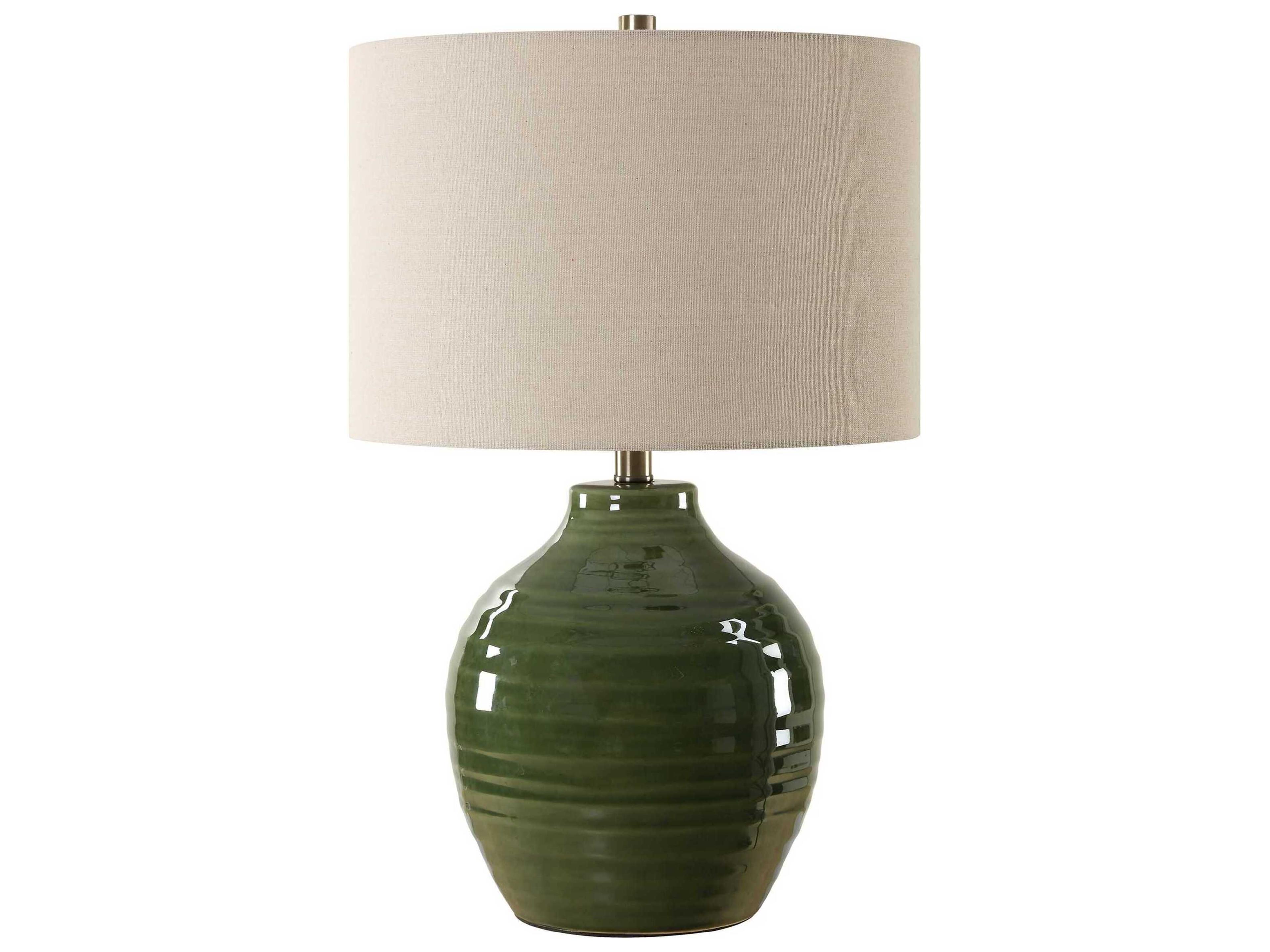 Luxecor Illumination Moss Green Round Hardback Shade Table Lamp