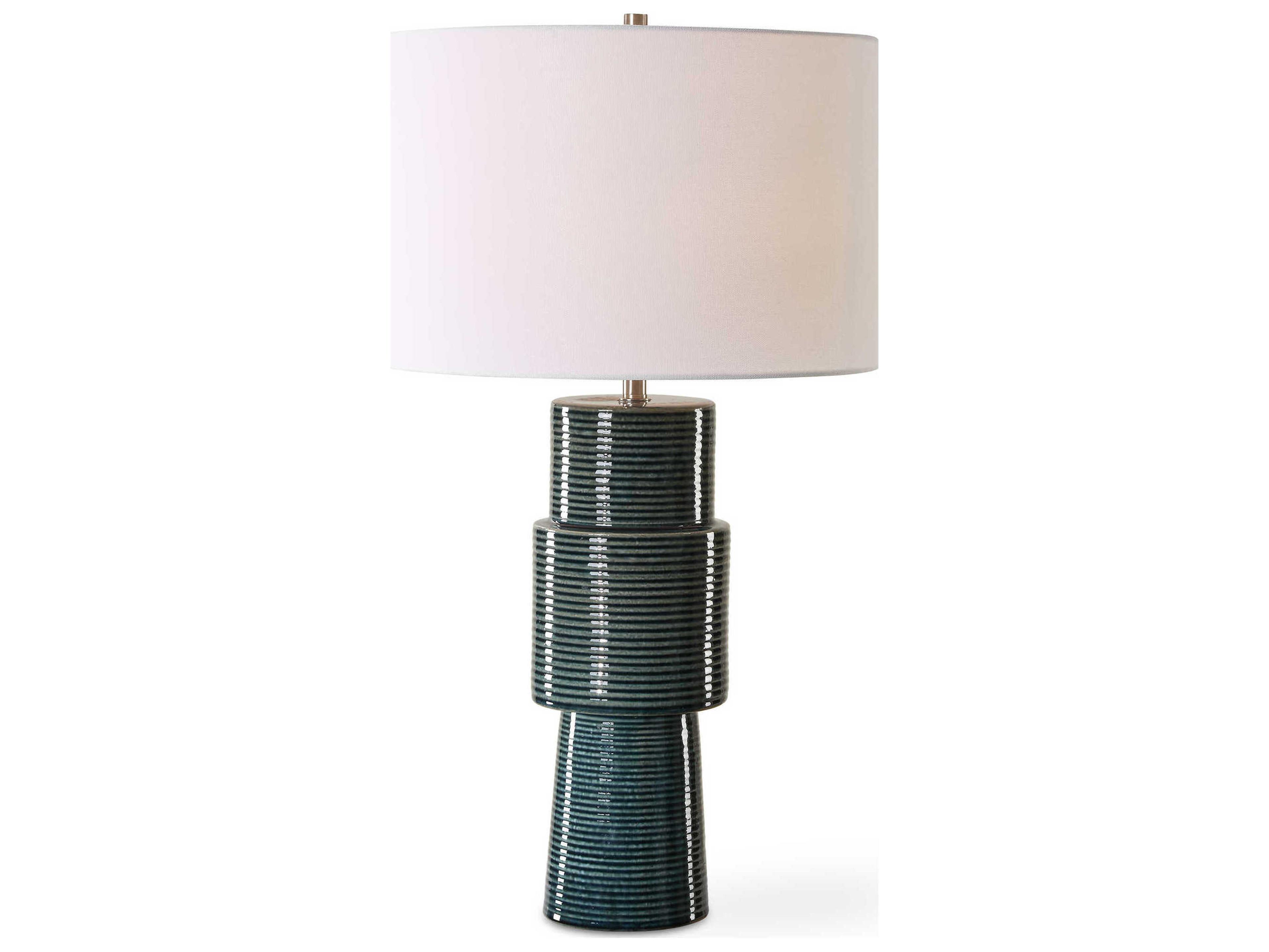 Luxecor Illumination Teal Round Hardback Shade Blue Buffet Lamp