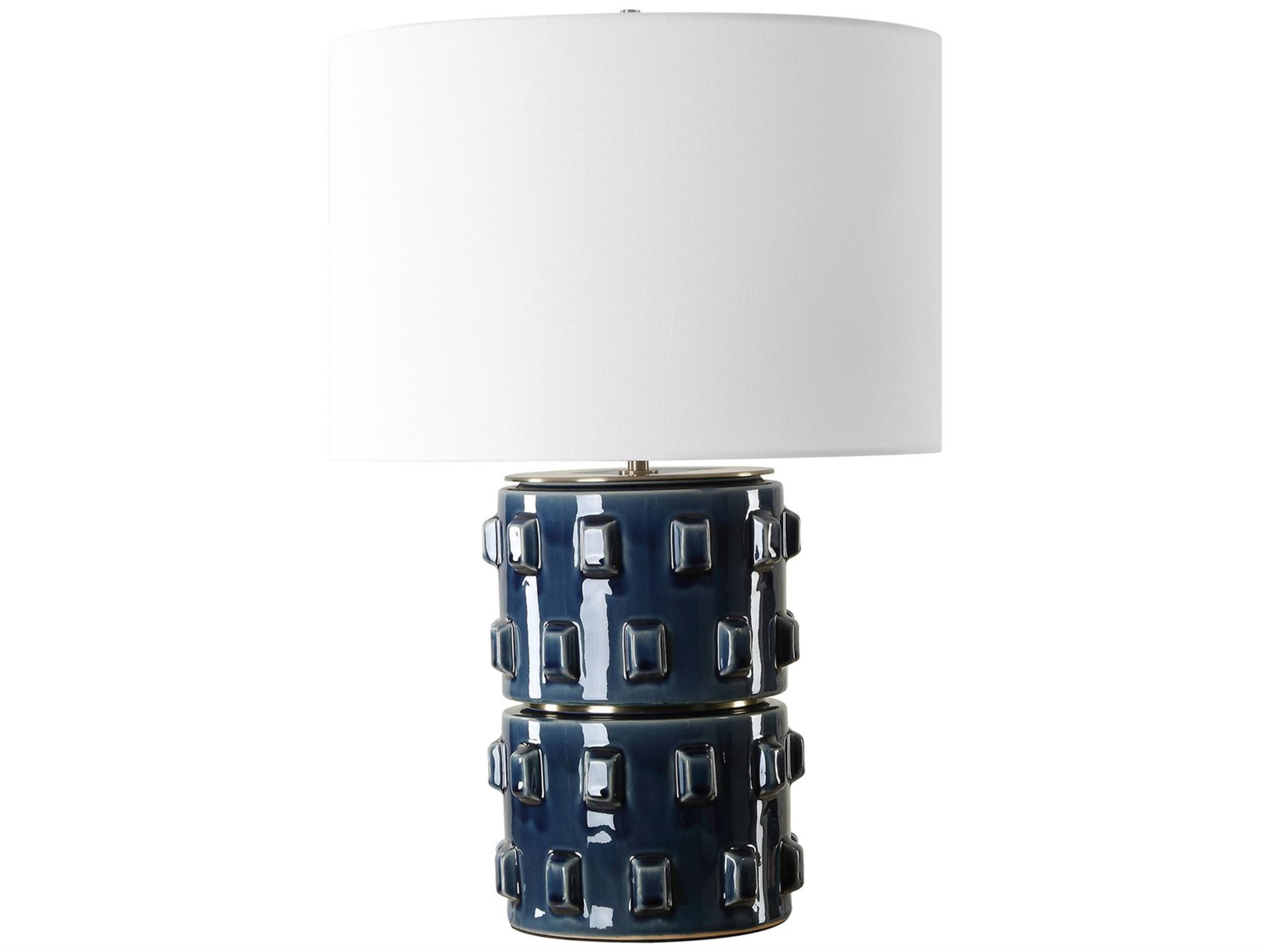 Luxecor Illumination Blue Round Hardback Shade Table Lamp