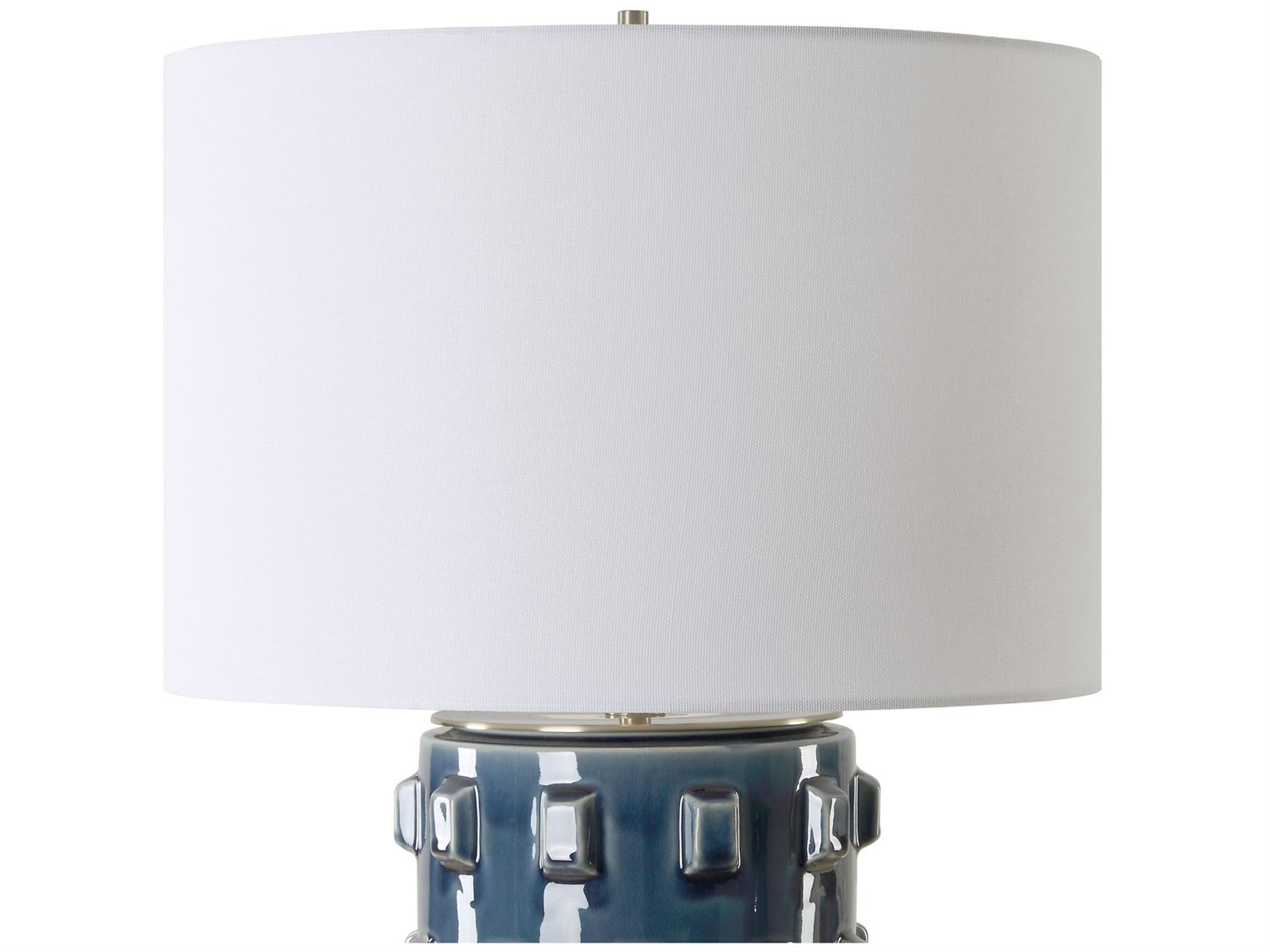 Luxecor Illumination Blue Round Hardback Shade Table Lamp