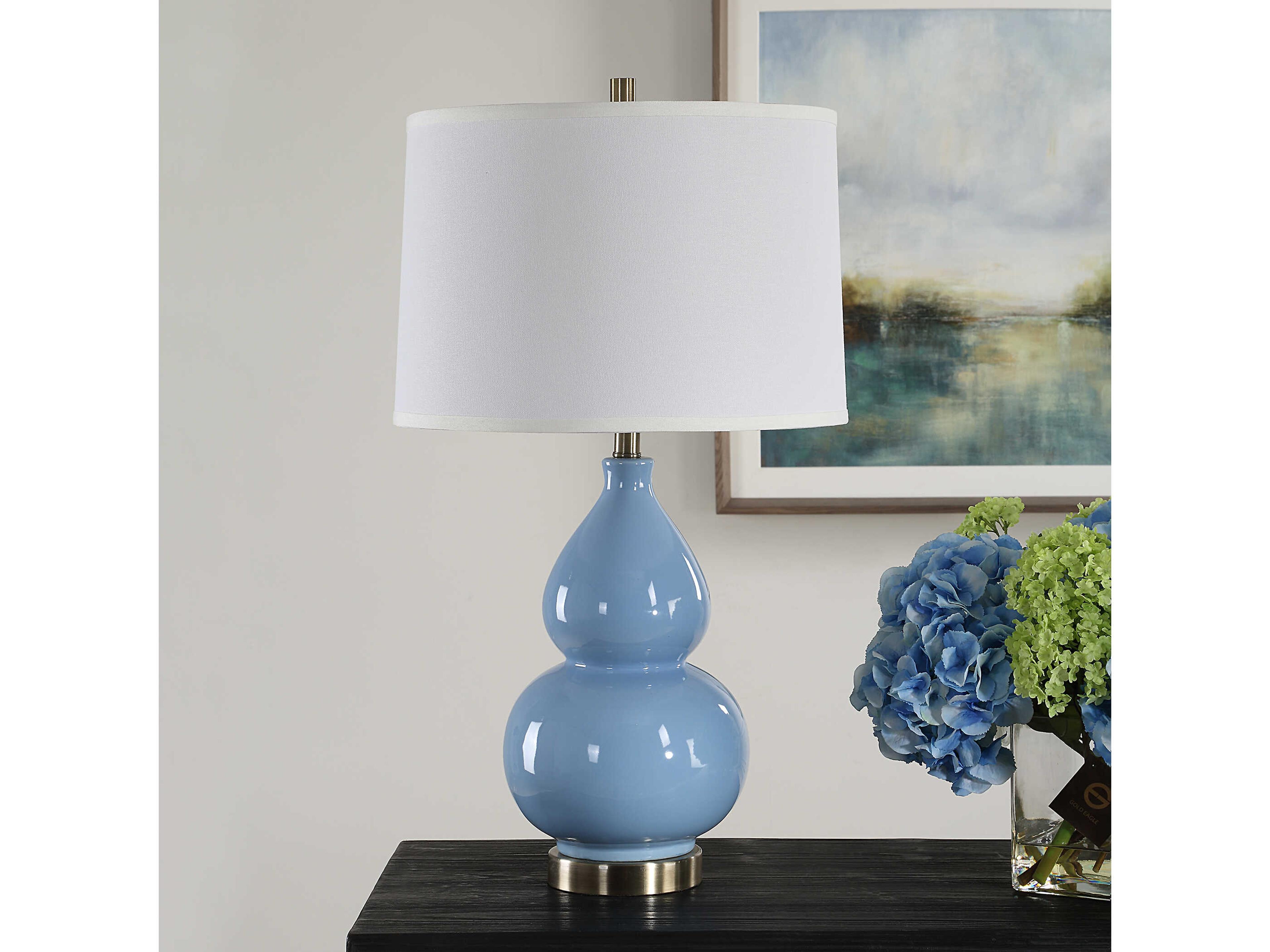 Luxecor Illumination Powder Blue Round Hardback Buffet Lamp