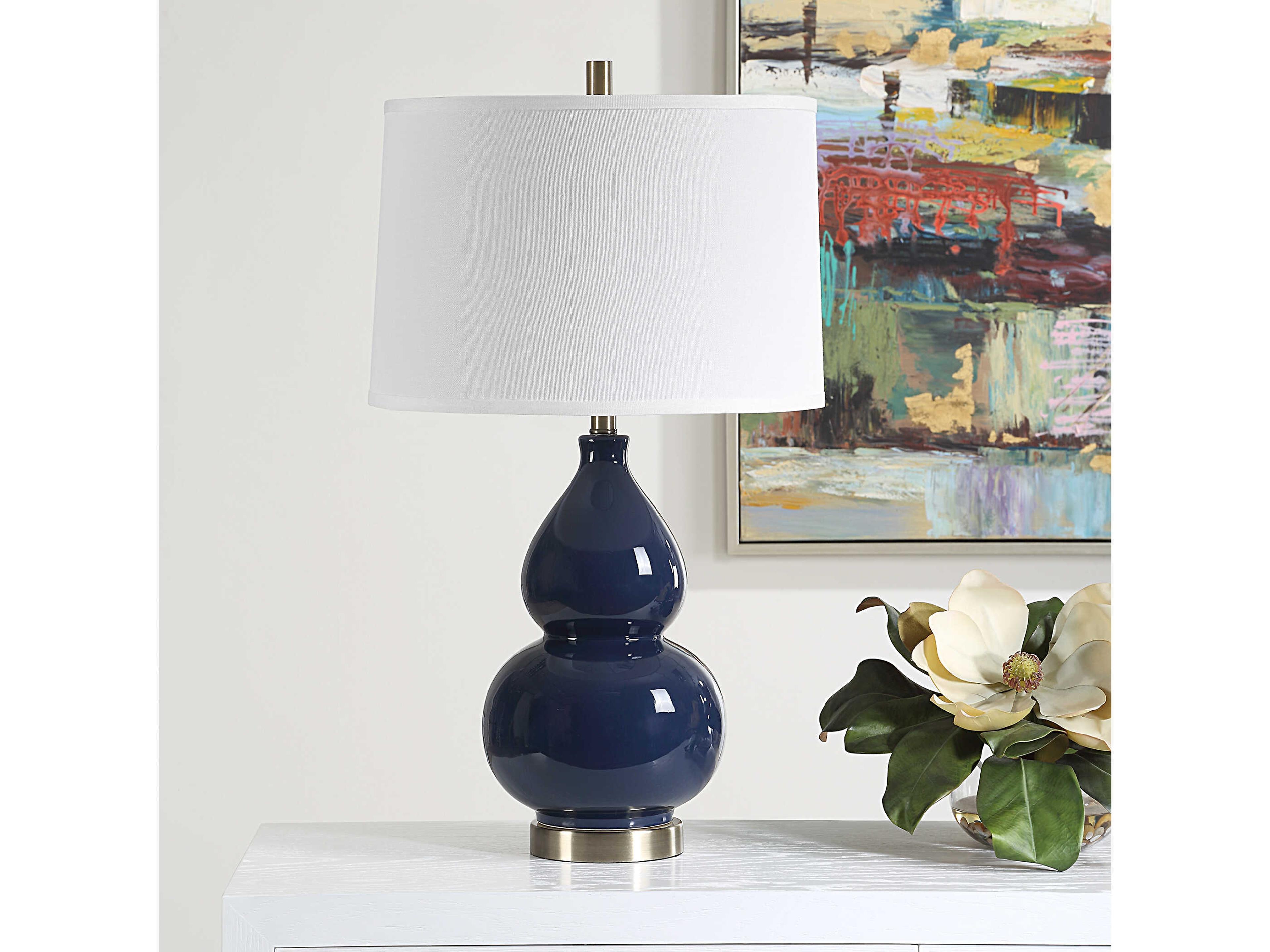 Luxecor Illumination Navy Blue Round Hardback Buffet Lamp
