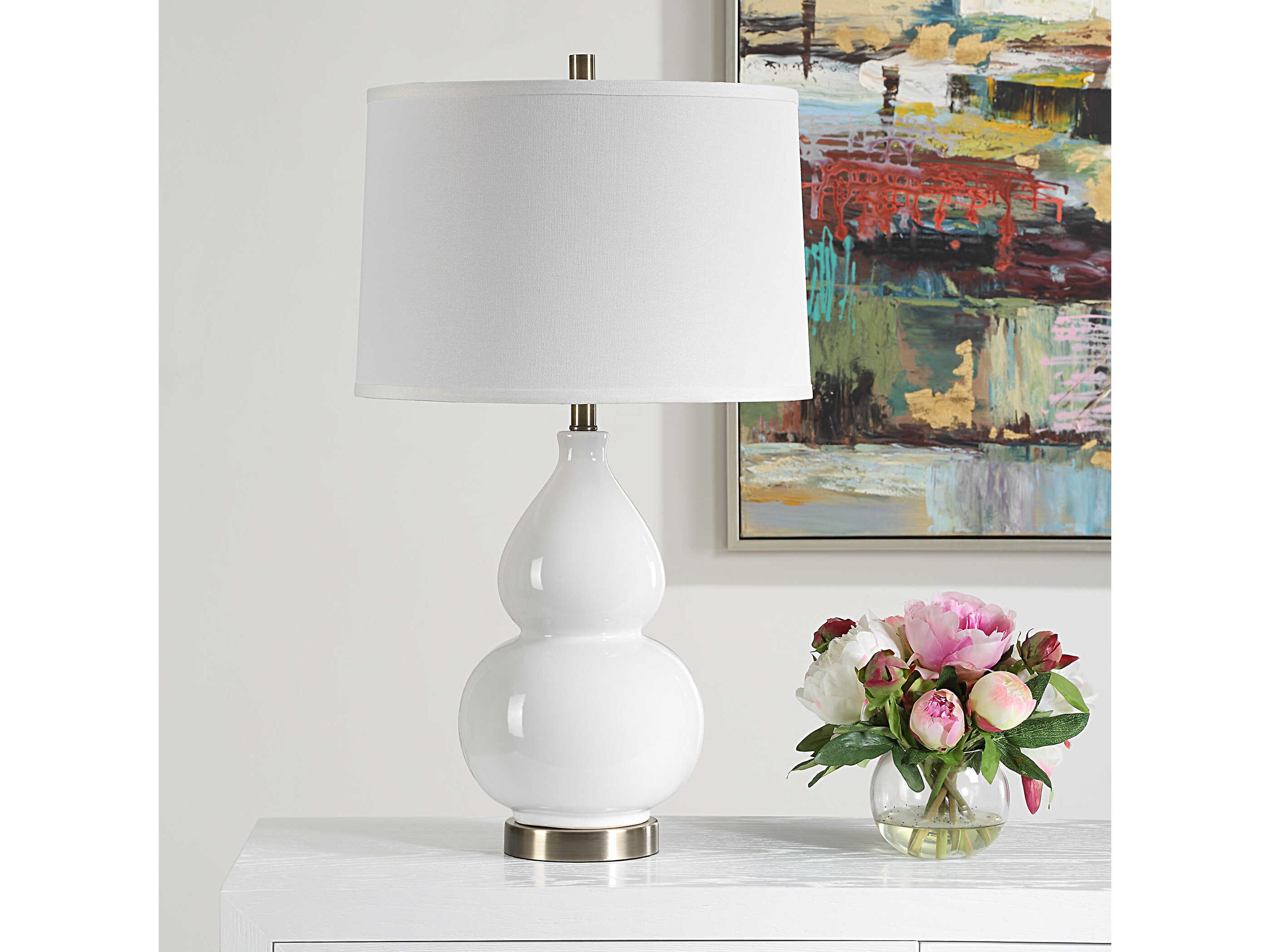Luxecor Illumination White Round Hardback Buffet Lamp