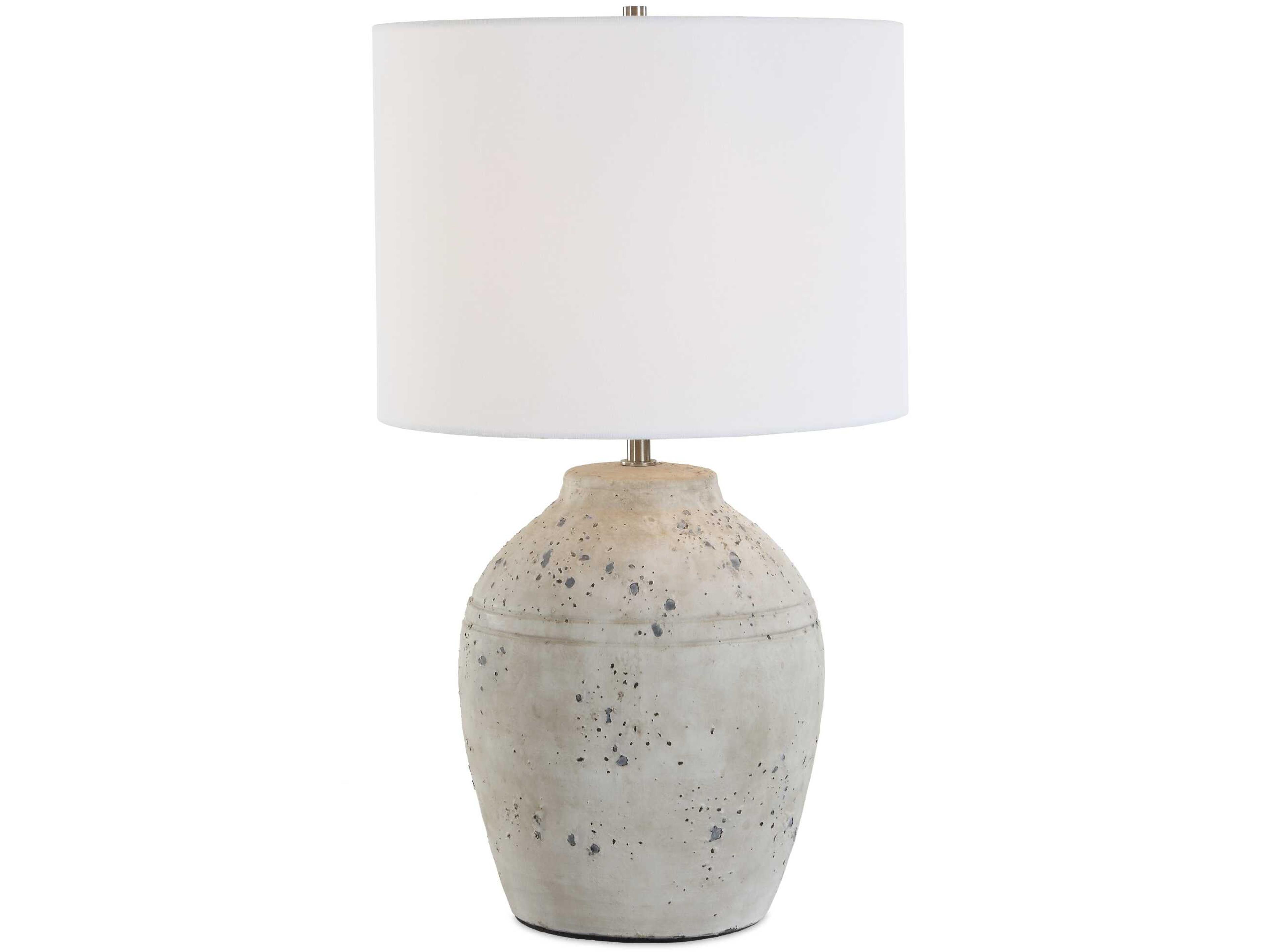 Luxecor Illumination White Brushed Nickel Round Hardback Table Lamp