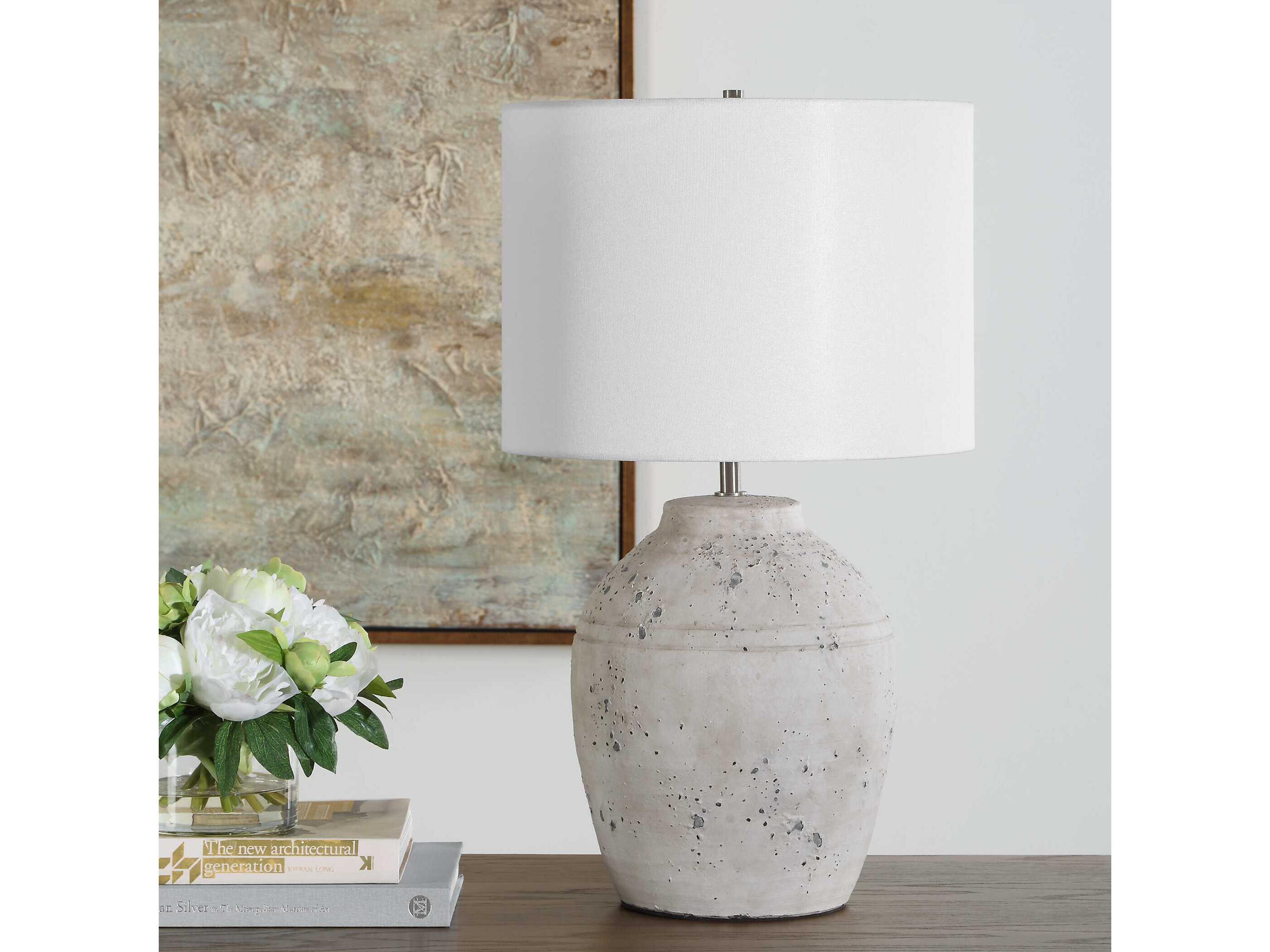 Luxecor Illumination White Brushed Nickel Round Hardback Table Lamp