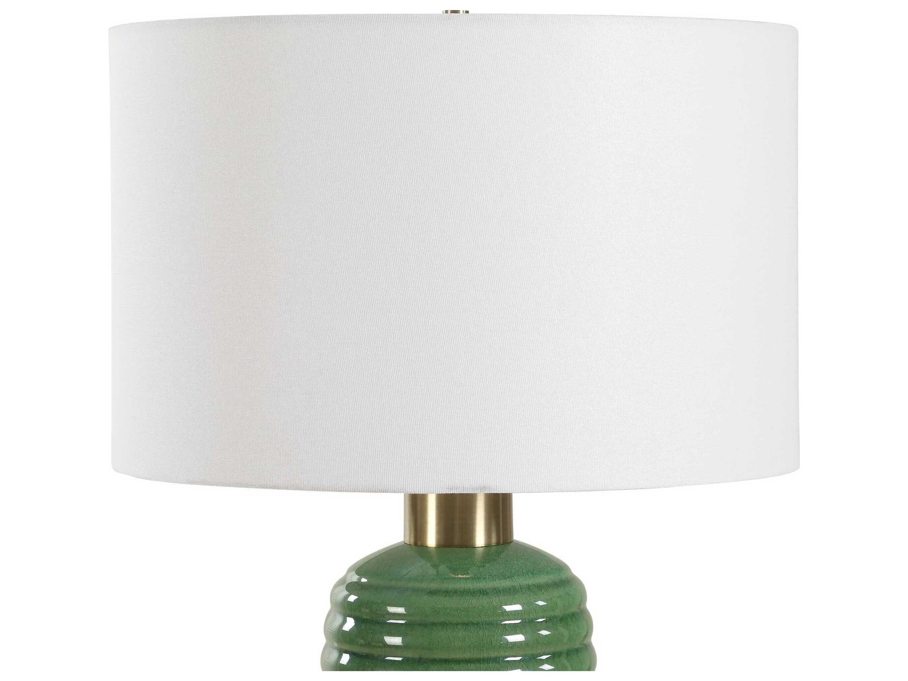 Luxecor Illumination Olive Green Antique Brass Round Hardback Table Lamp