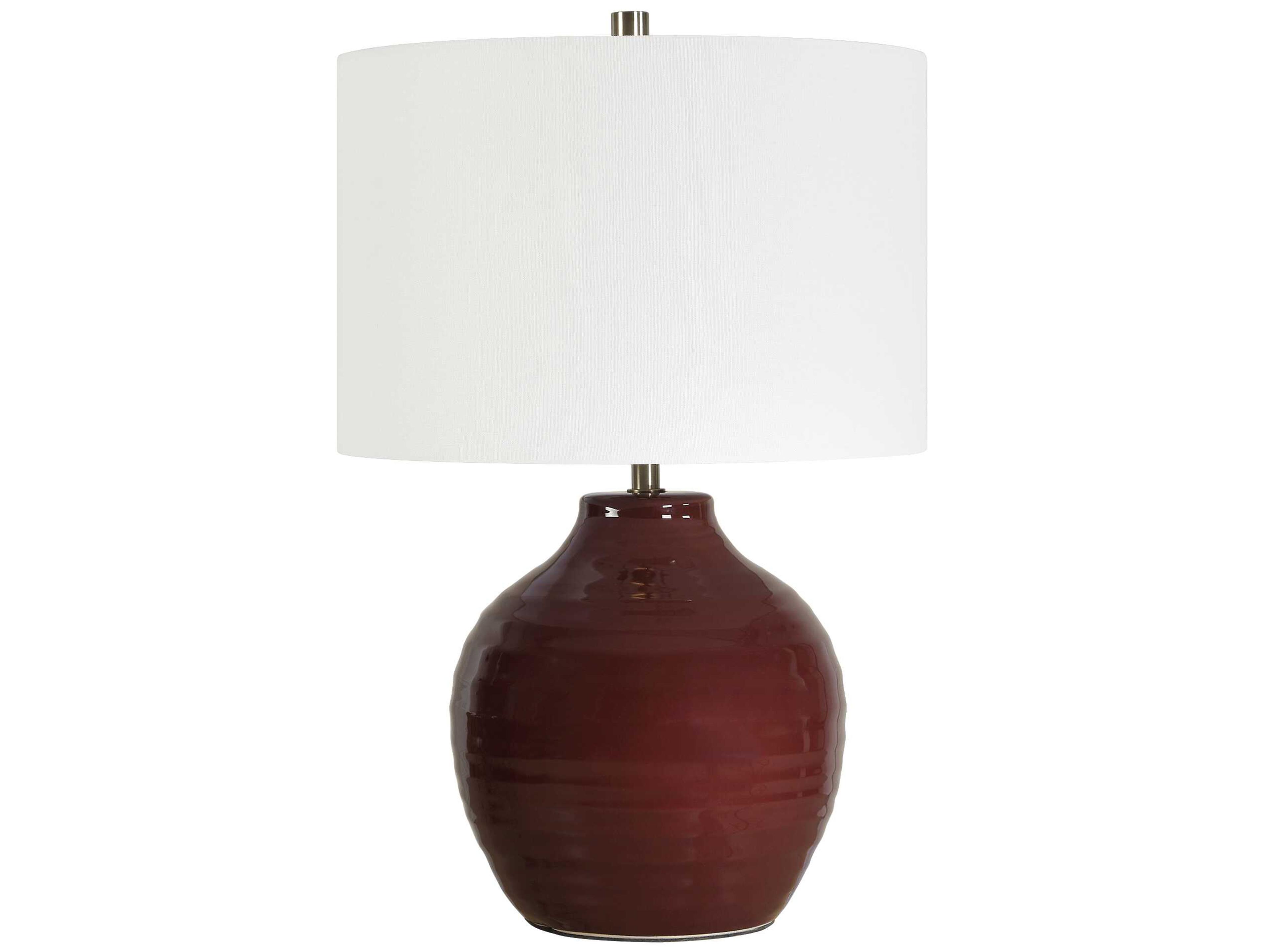 Luxecor Illumination Deep Ruby Red Antique Brass Round Hardback Table Lamp