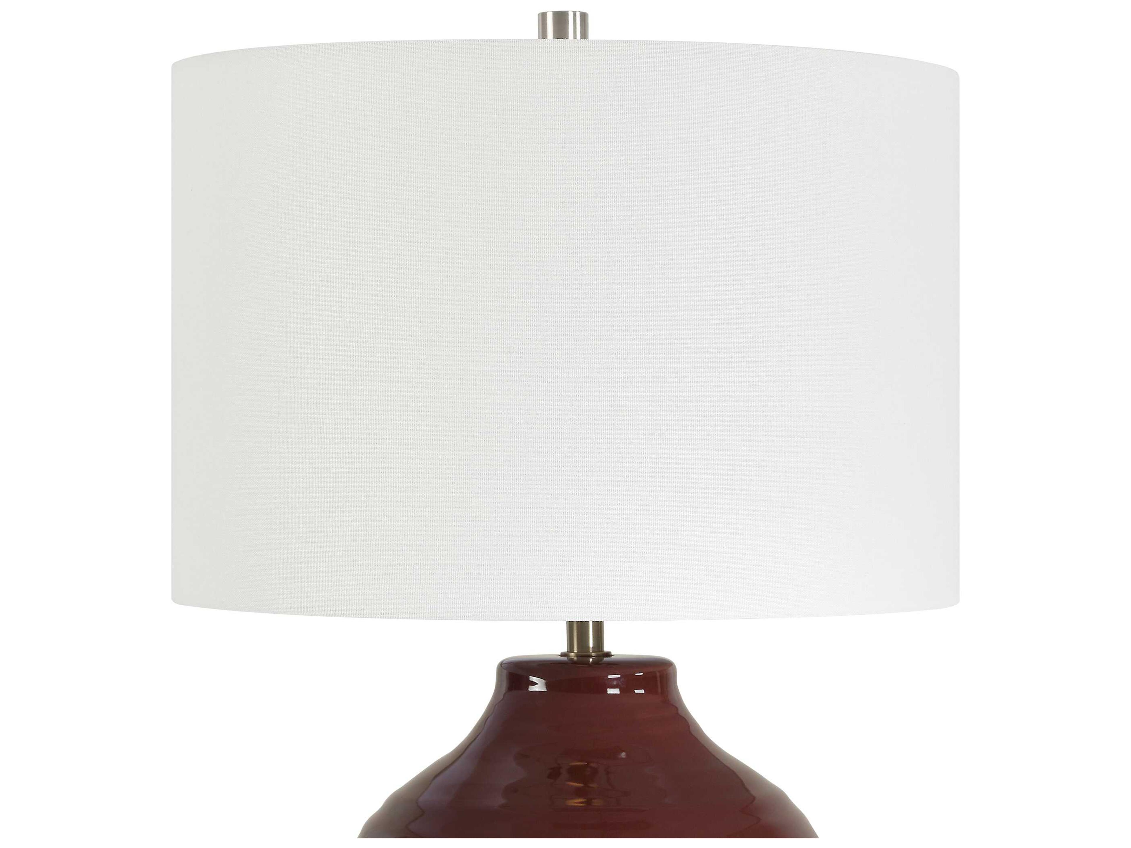 Luxecor Illumination Deep Ruby Red Antique Brass Round Hardback Table Lamp