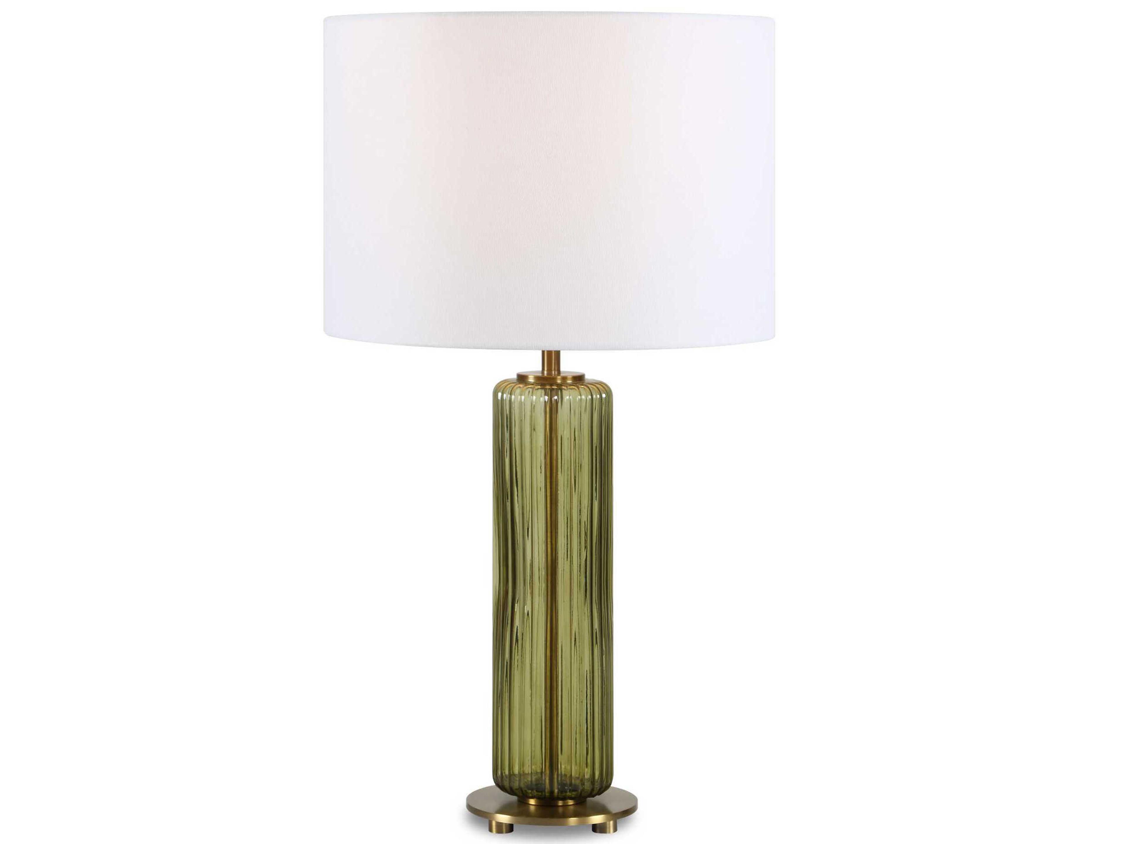 Luxecor Illumination Transparent Olive Green Brass Round Hardback Buffet Lamp