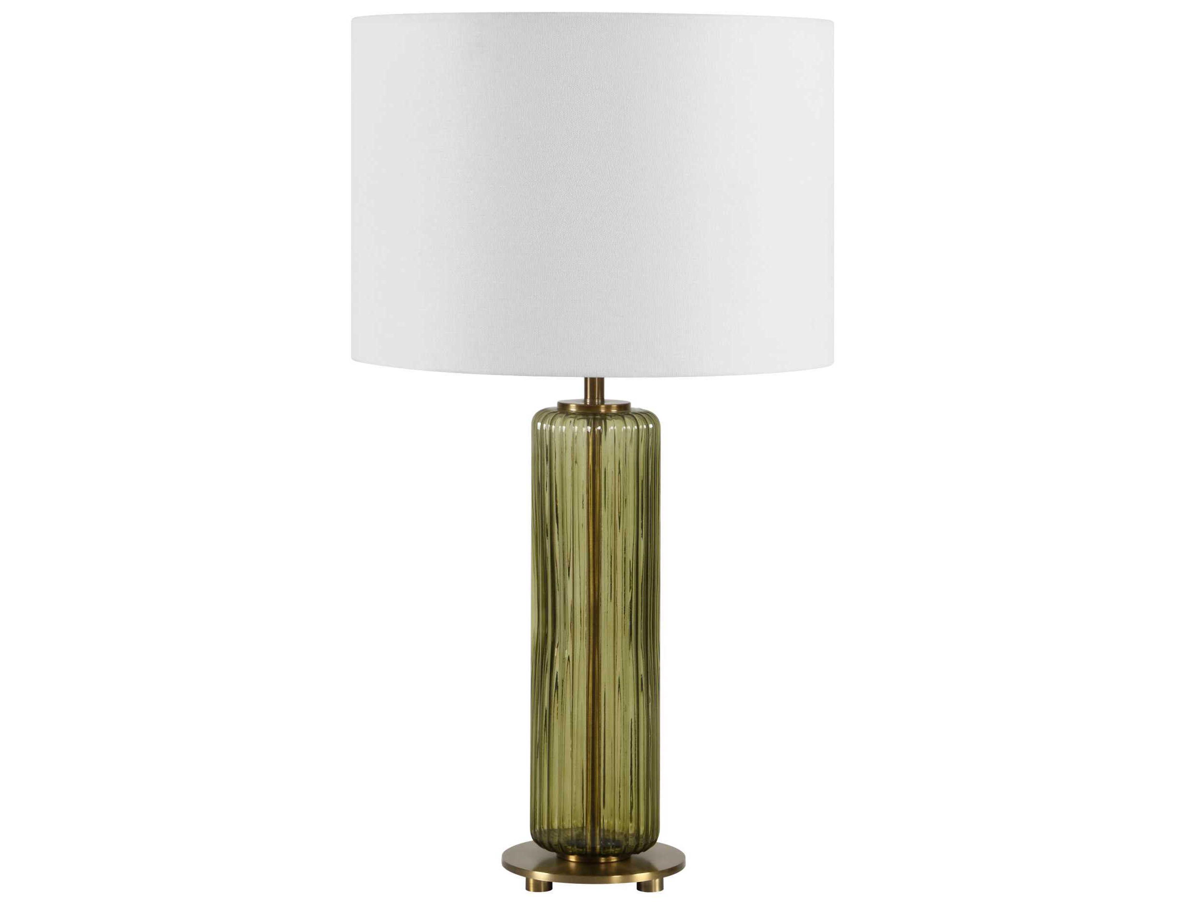Luxecor Illumination Transparent Olive Green Brass Round Hardback Buffet Lamp