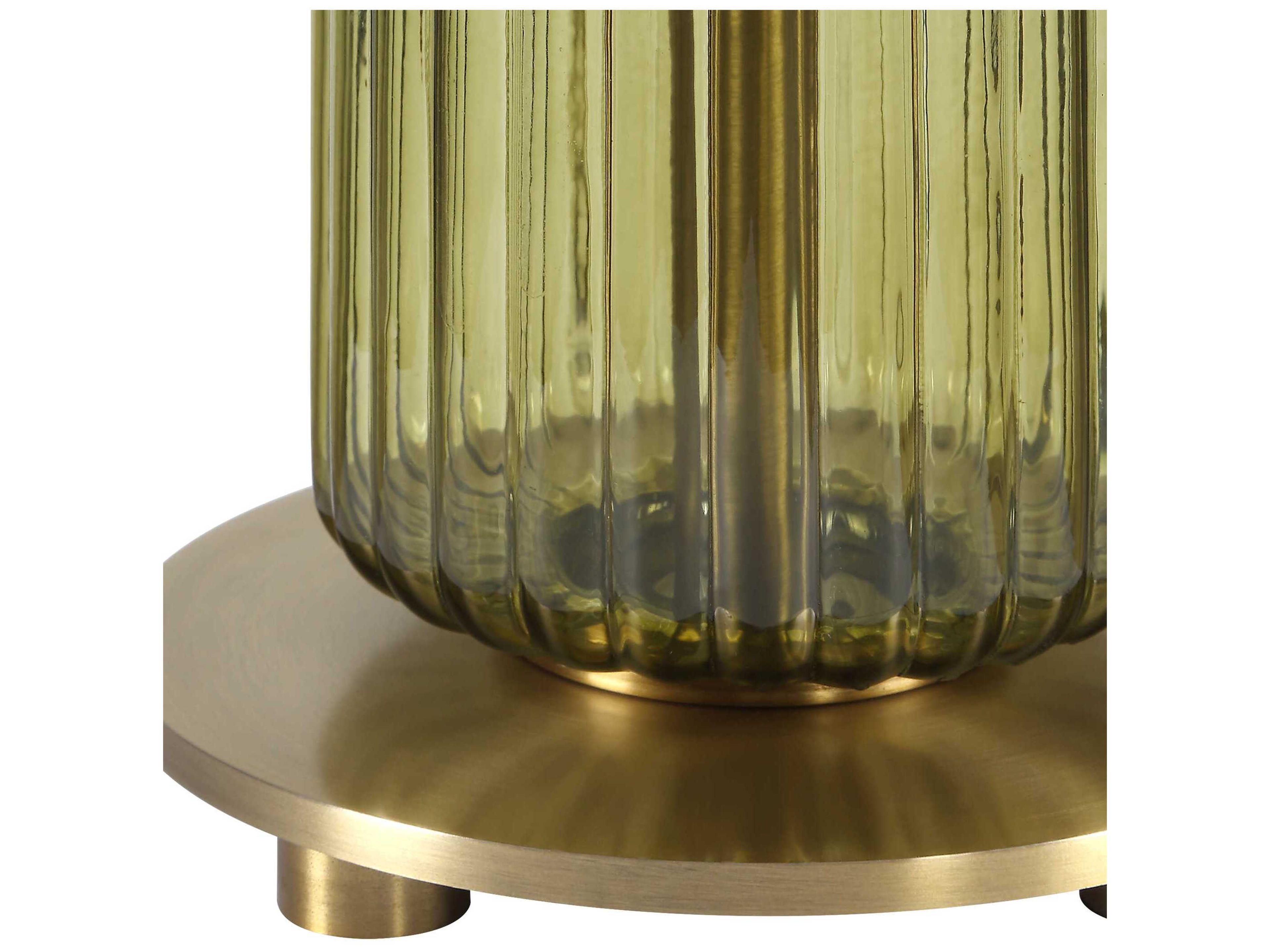 Luxecor Illumination Transparent Olive Green Brass Round Hardback Buffet Lamp