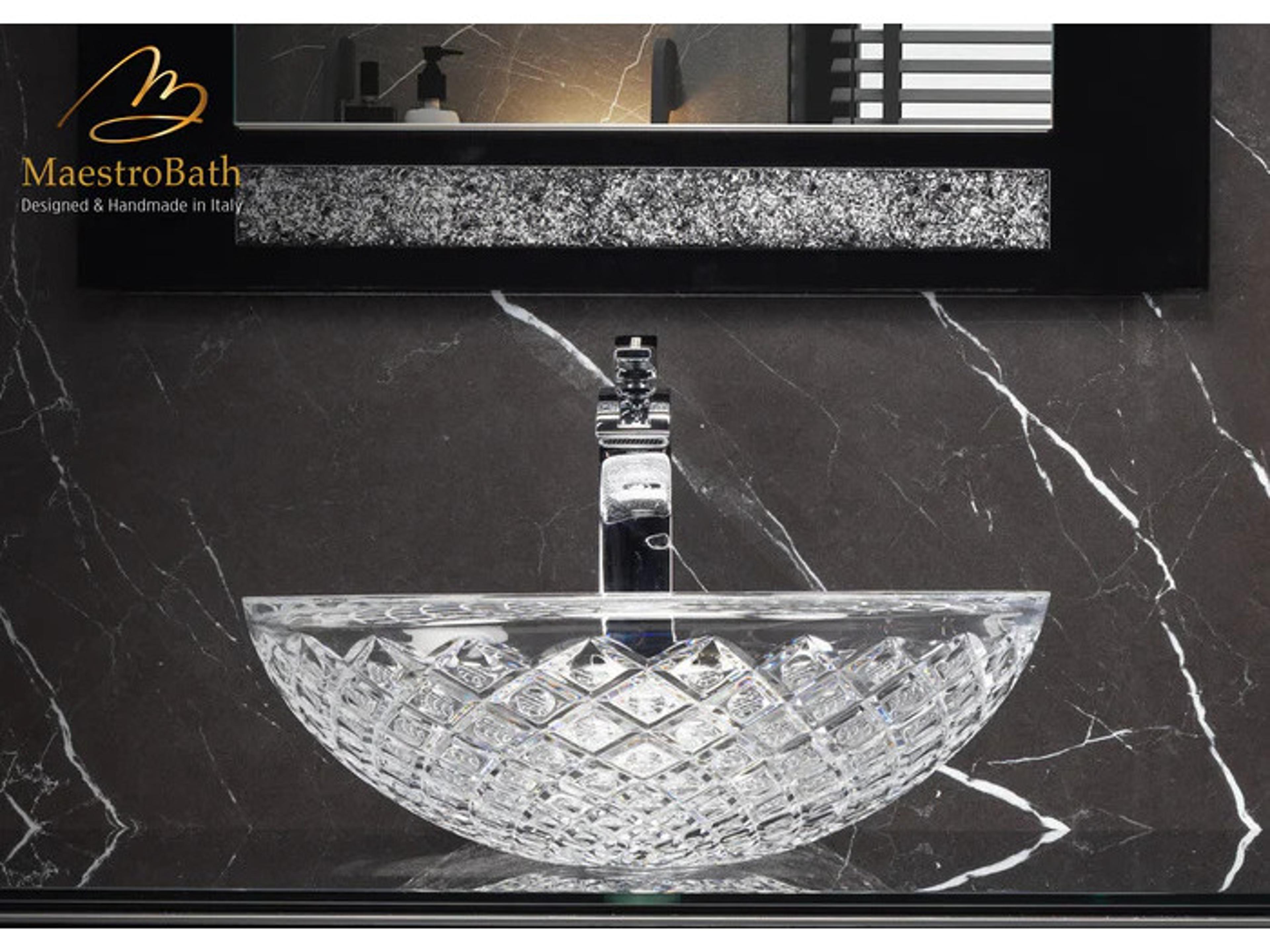 Maestro BathDiamante Crystal Drop Round Transparent Vessel Sink