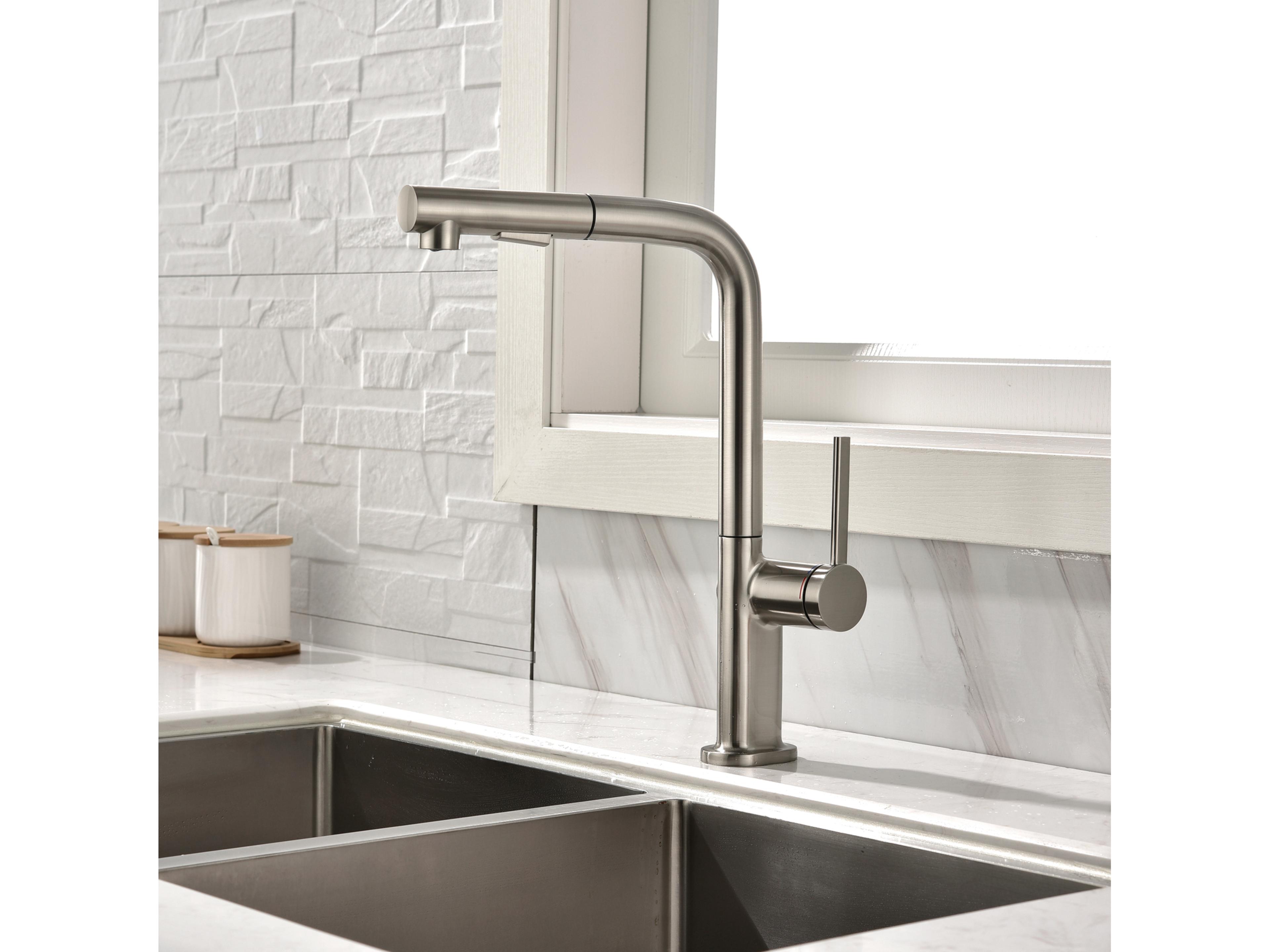 Meraviglia Modern Kitchen Faucet with 2 Jets  Brushed Nickel