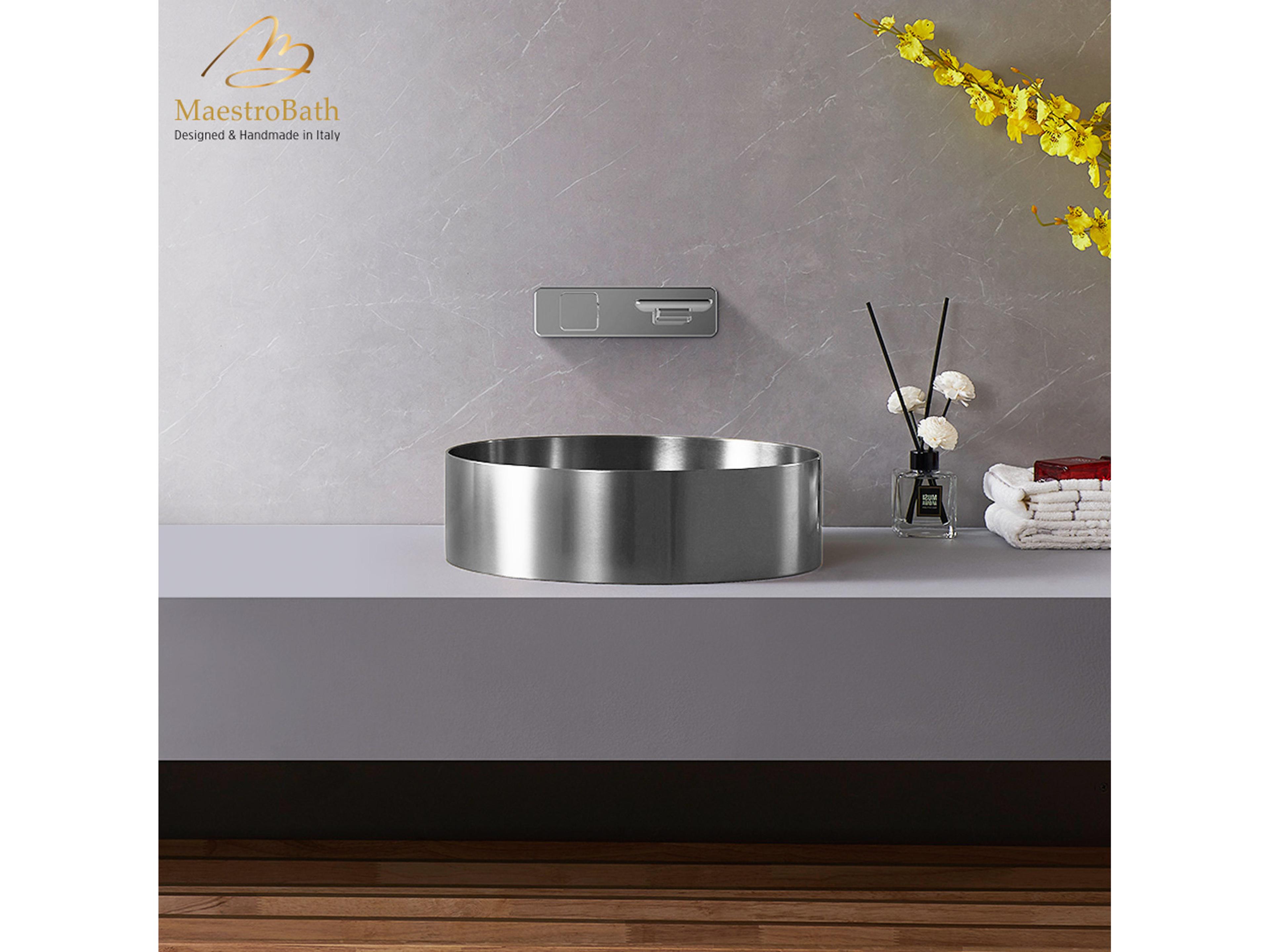 Maestro BathLuminesca Modern Round Vessel Sink  Brushed Silver