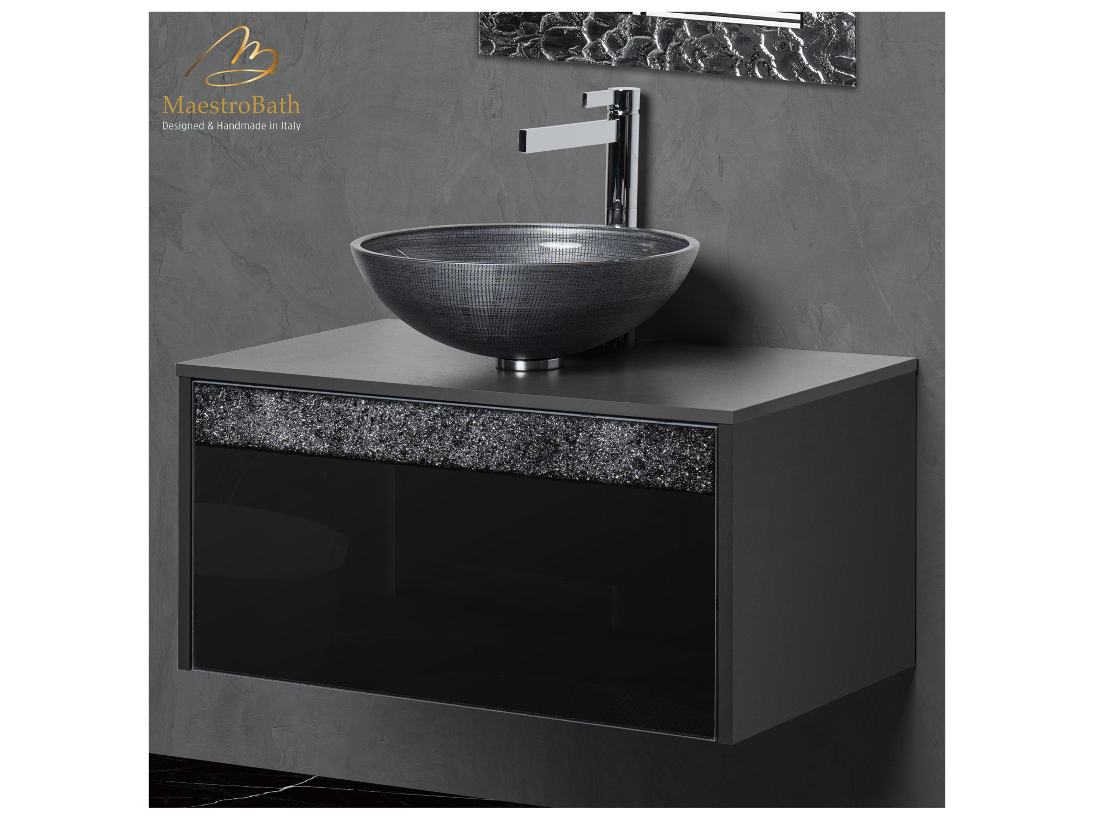 Maestro BathSerafina Modern Single Vanity 32"  Durable Wood And Murano Crystals  Black