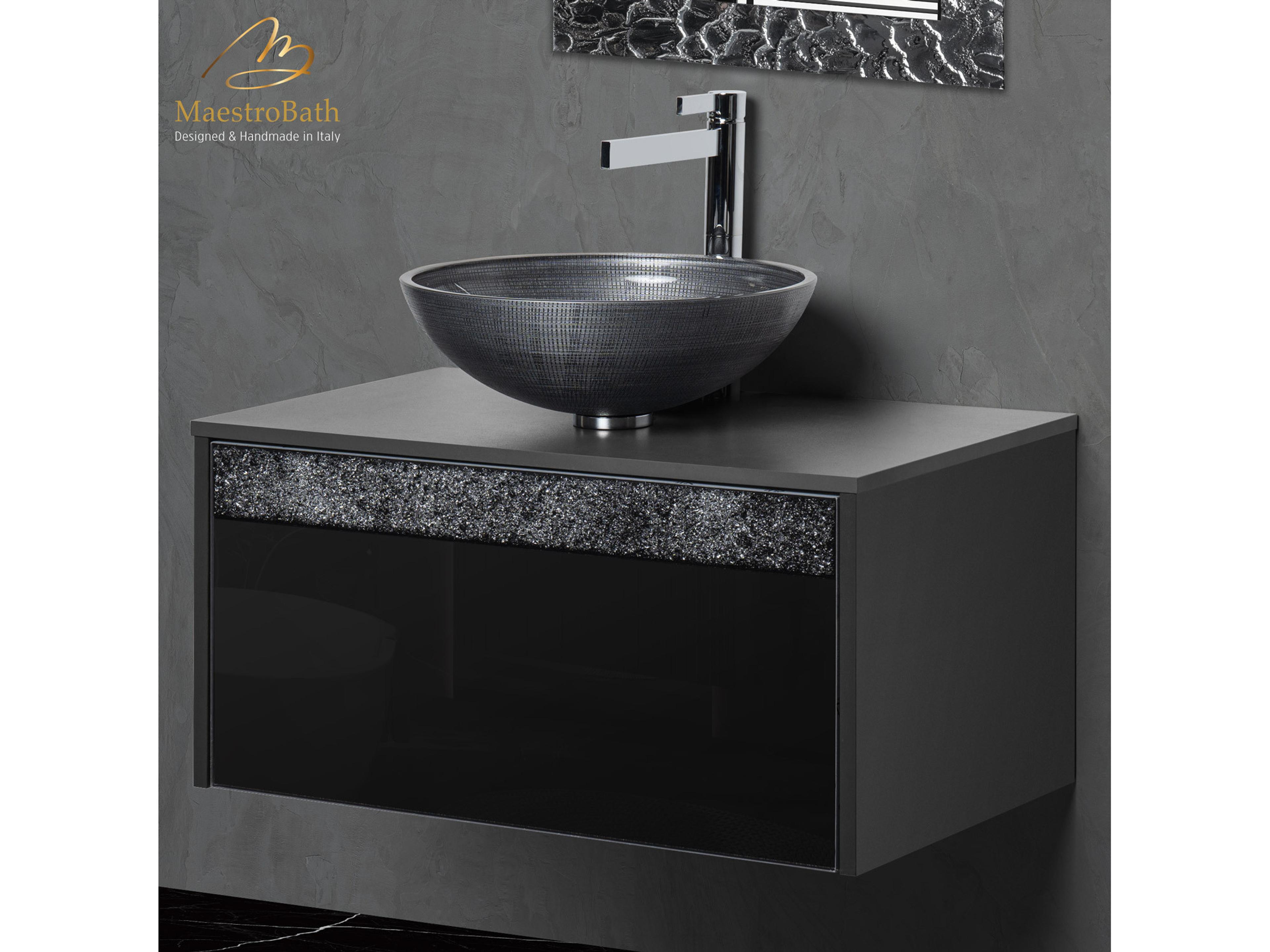 Maestro BathSerafina Modern Single Vanity 32"  Durable Wood And Murano Crystals  Black