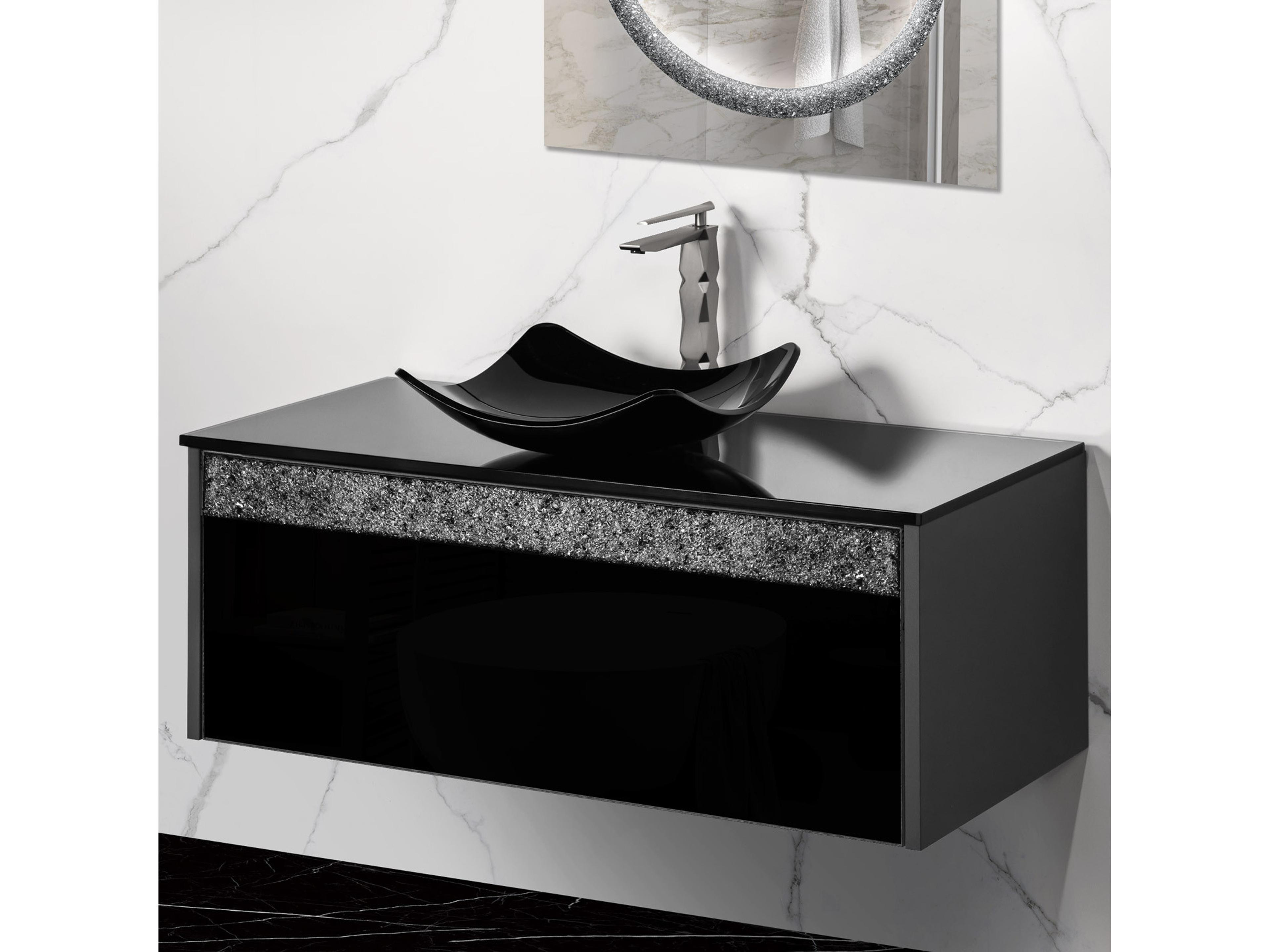 Serafina Modern Single Vanity 40"  Durable Wood And Murano Crystals  Grey And Black