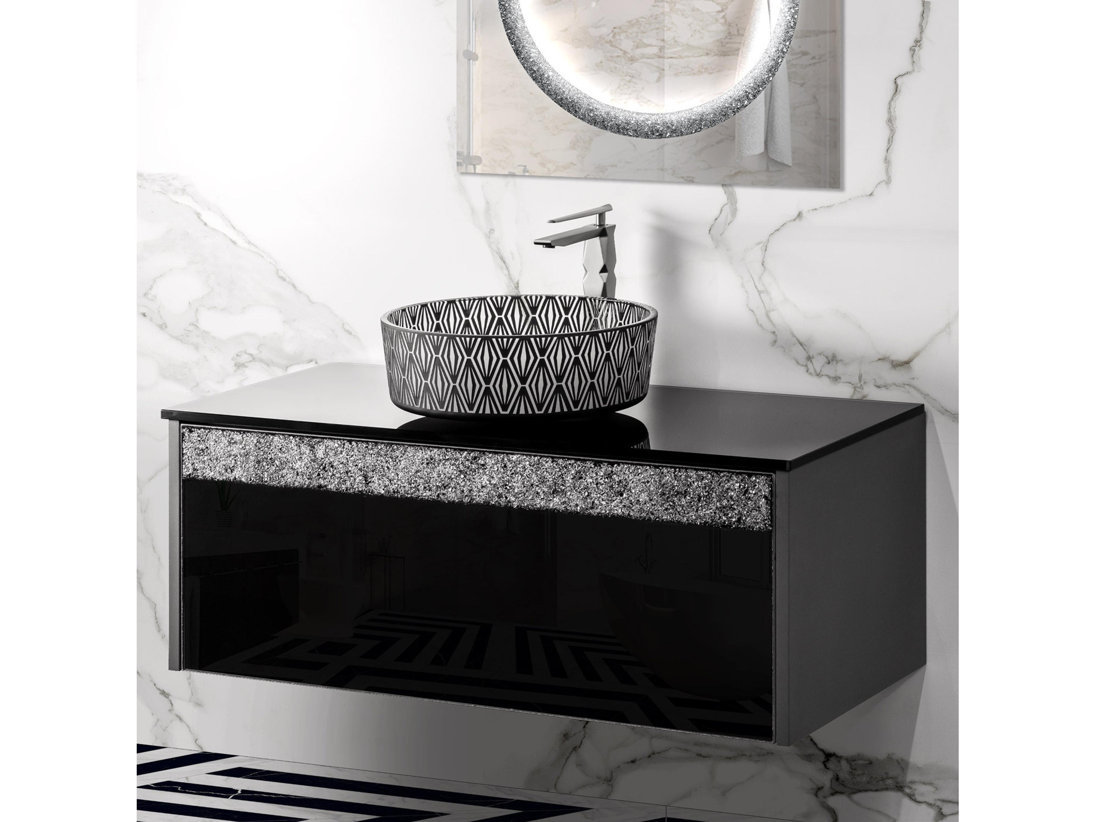 Maestro BathSerafina Modern Single Vanity 40"  Durable Wood And Murano Crystals  Grey And Black