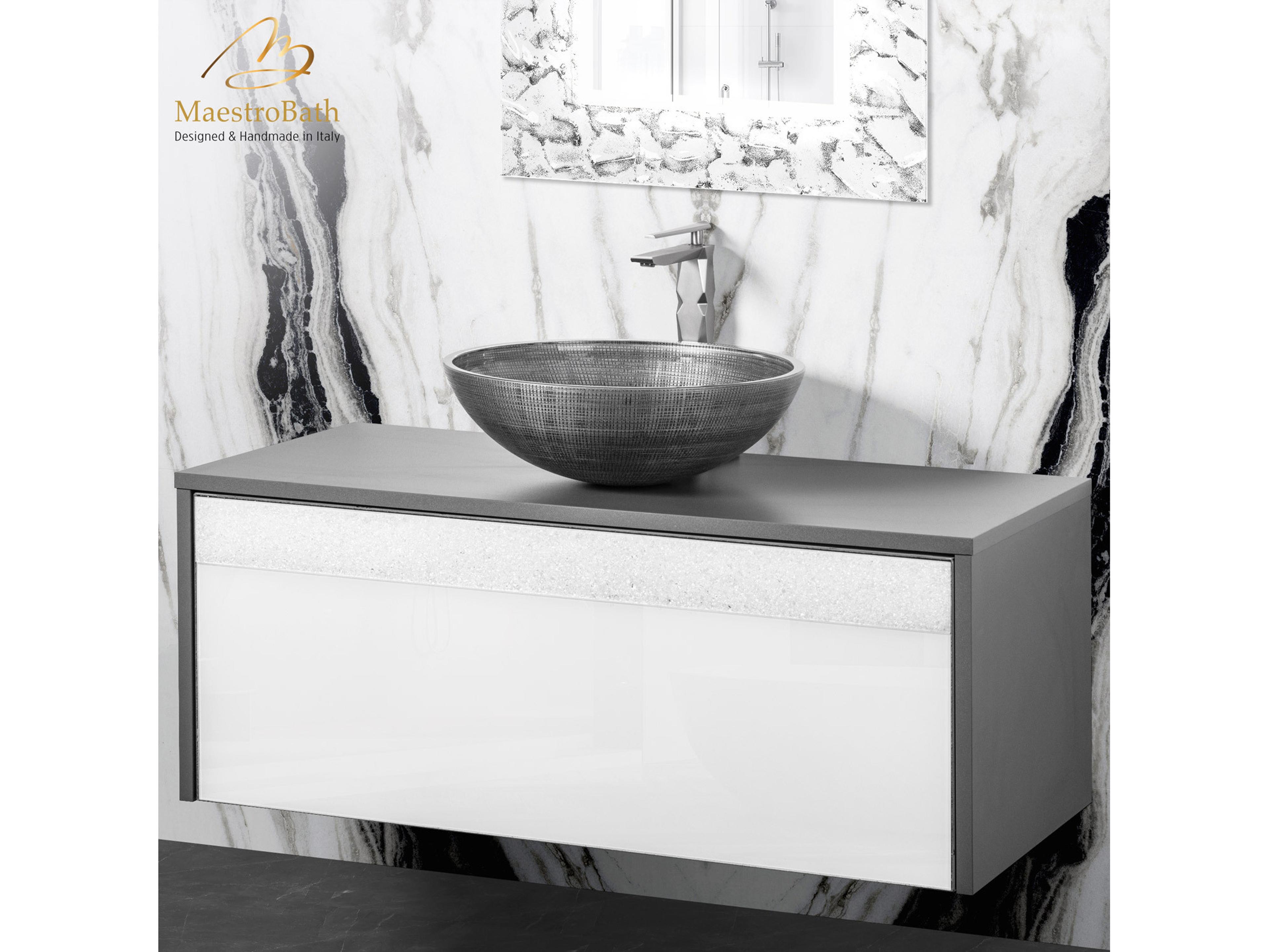Maestro BathSerafina Modern 40" Single Vanity  Wood And Murano Crystals  Gray