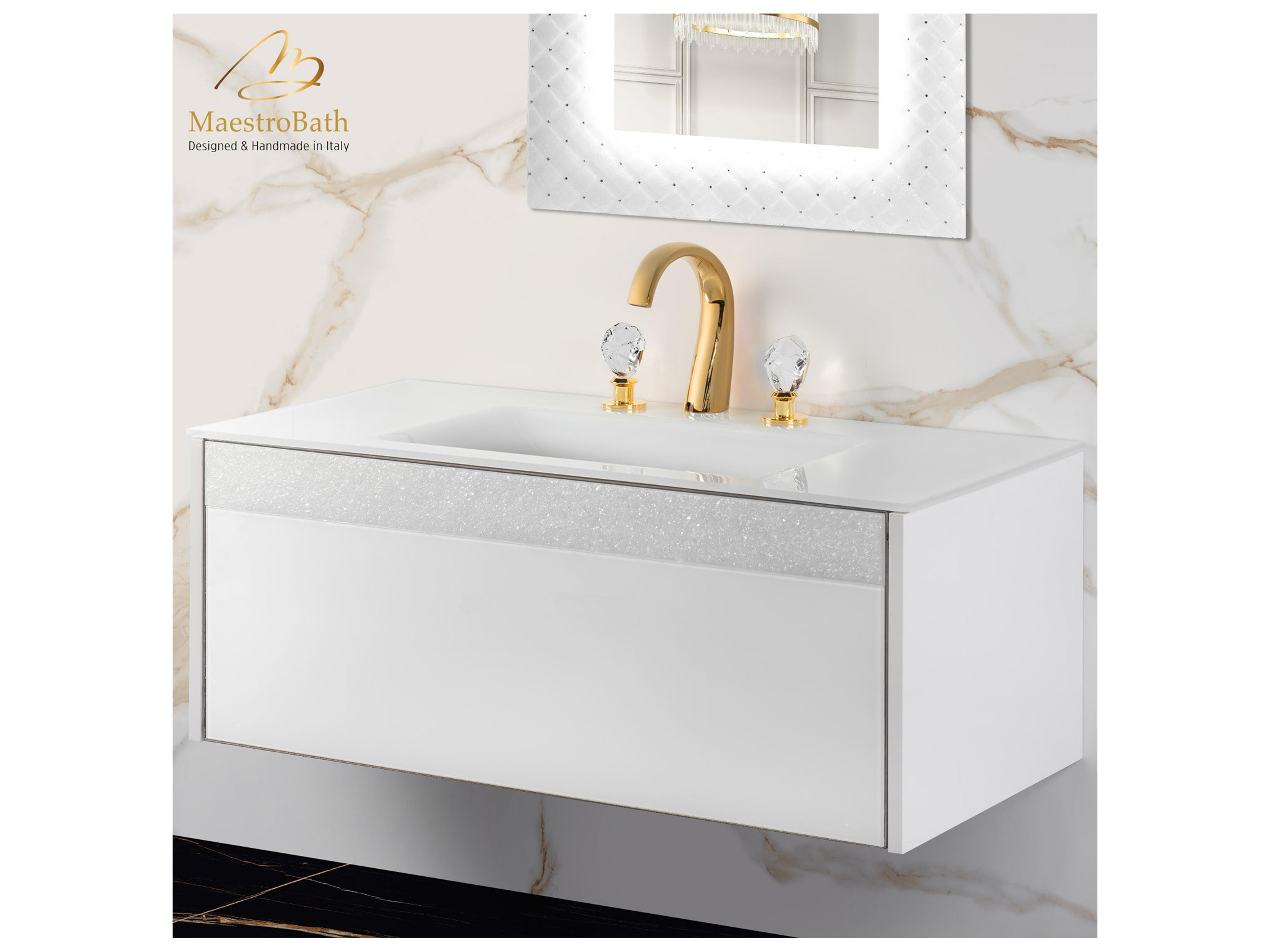 Serafina Modern 40" Single Vanity  Wood And Murano Crystals  White