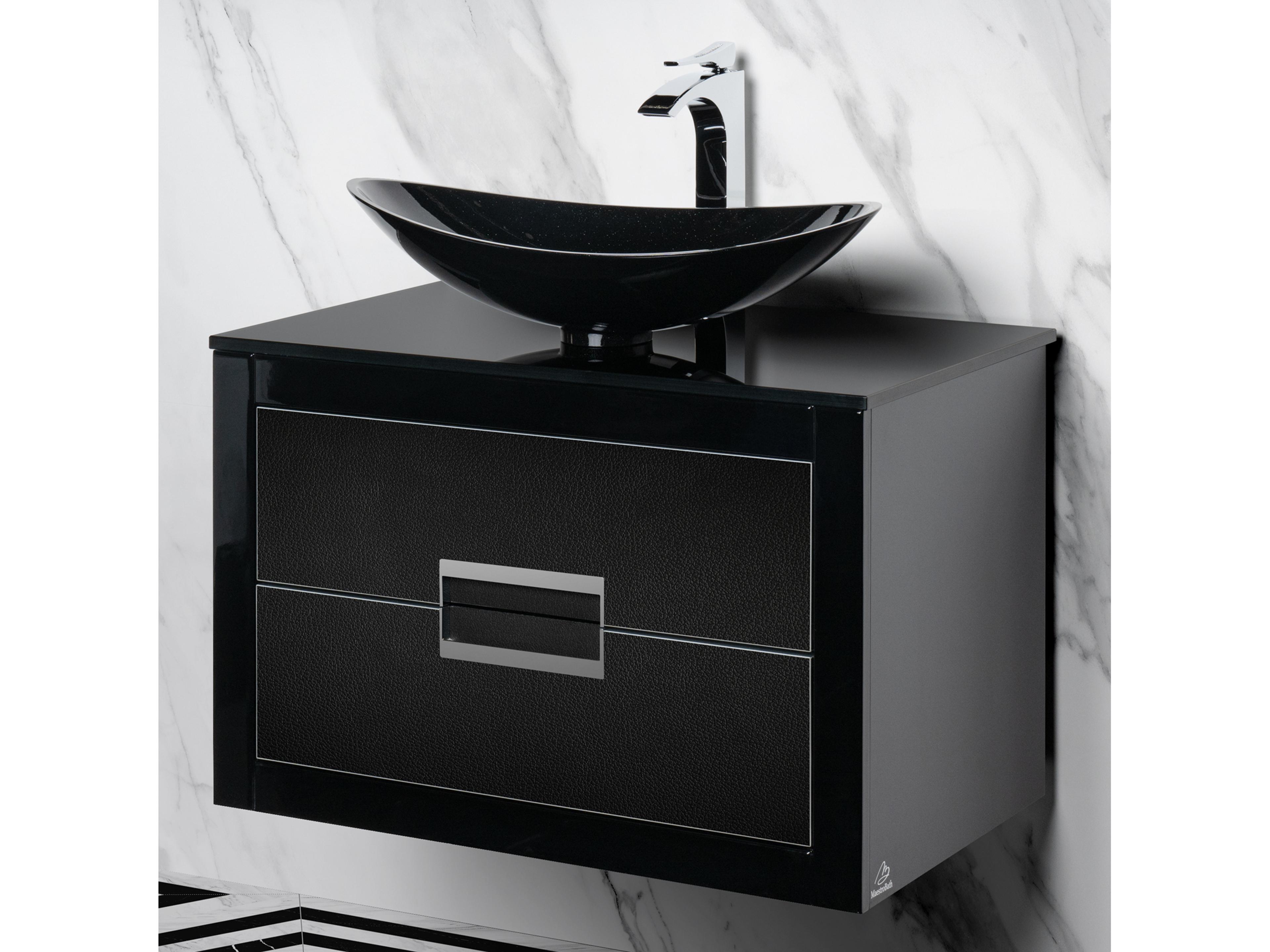 Maestro BathIncantesimo 32" Modern Bathroom Vanity  Black And Silver  Wall-Mounted  Glass Top: Flat