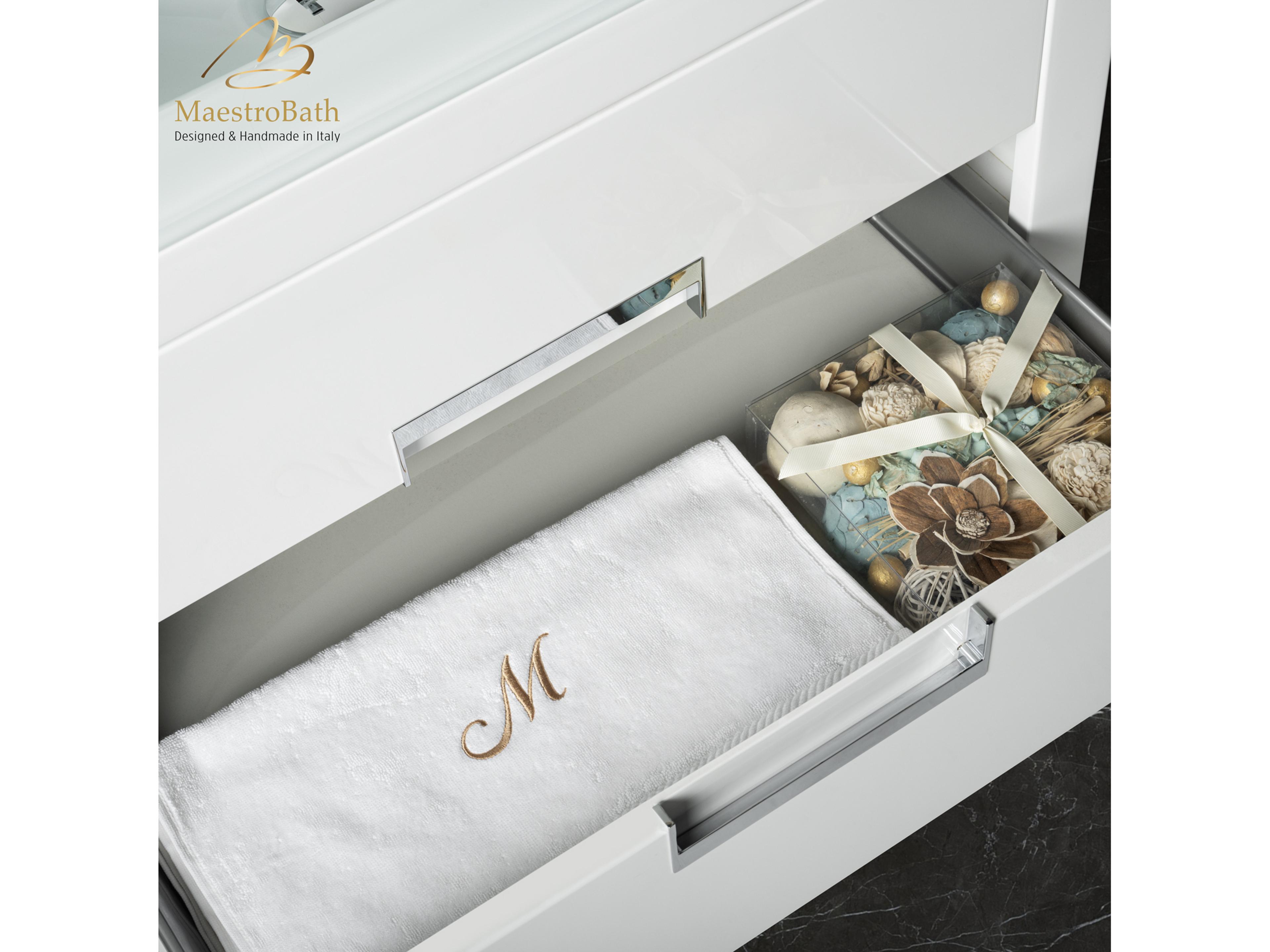 Maestro BathIncantesimo 32" Modern Bathroom Vanity  White And Silver  Wall-Mounted  Glass Top: Integrated