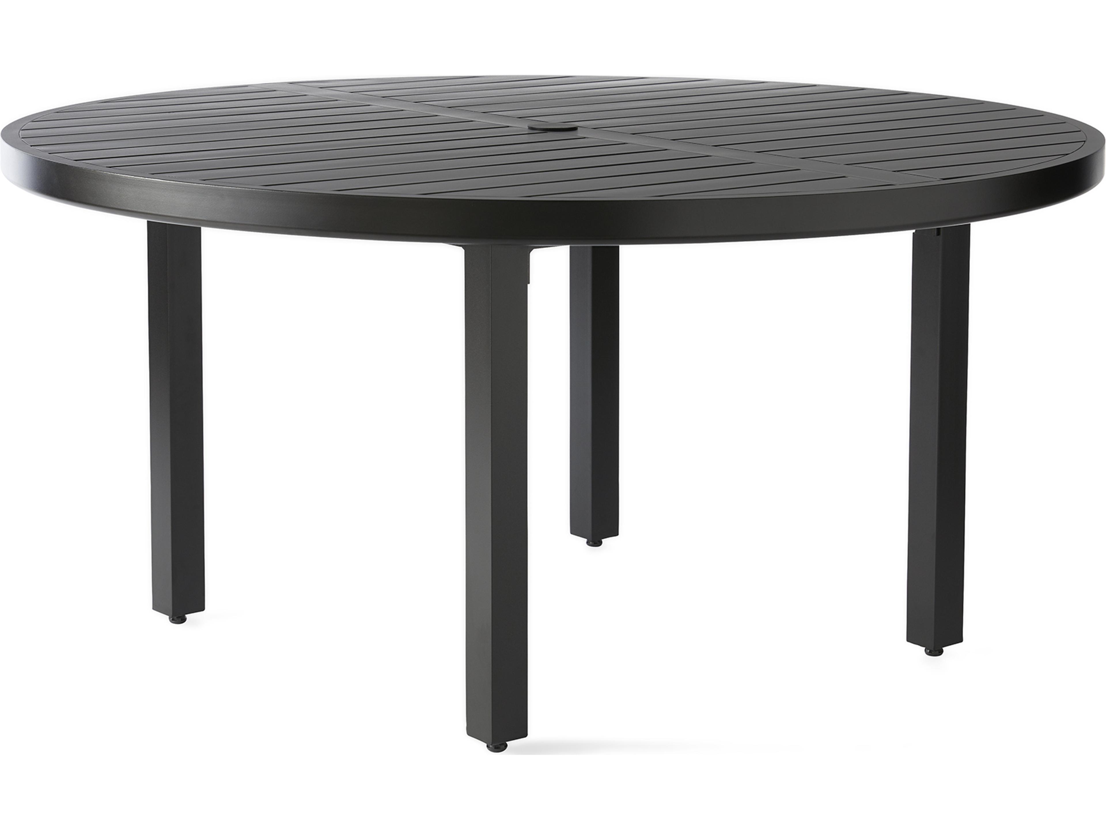 Trinidad Round Slatted Top Patio Dining Table with Umbrella Hole