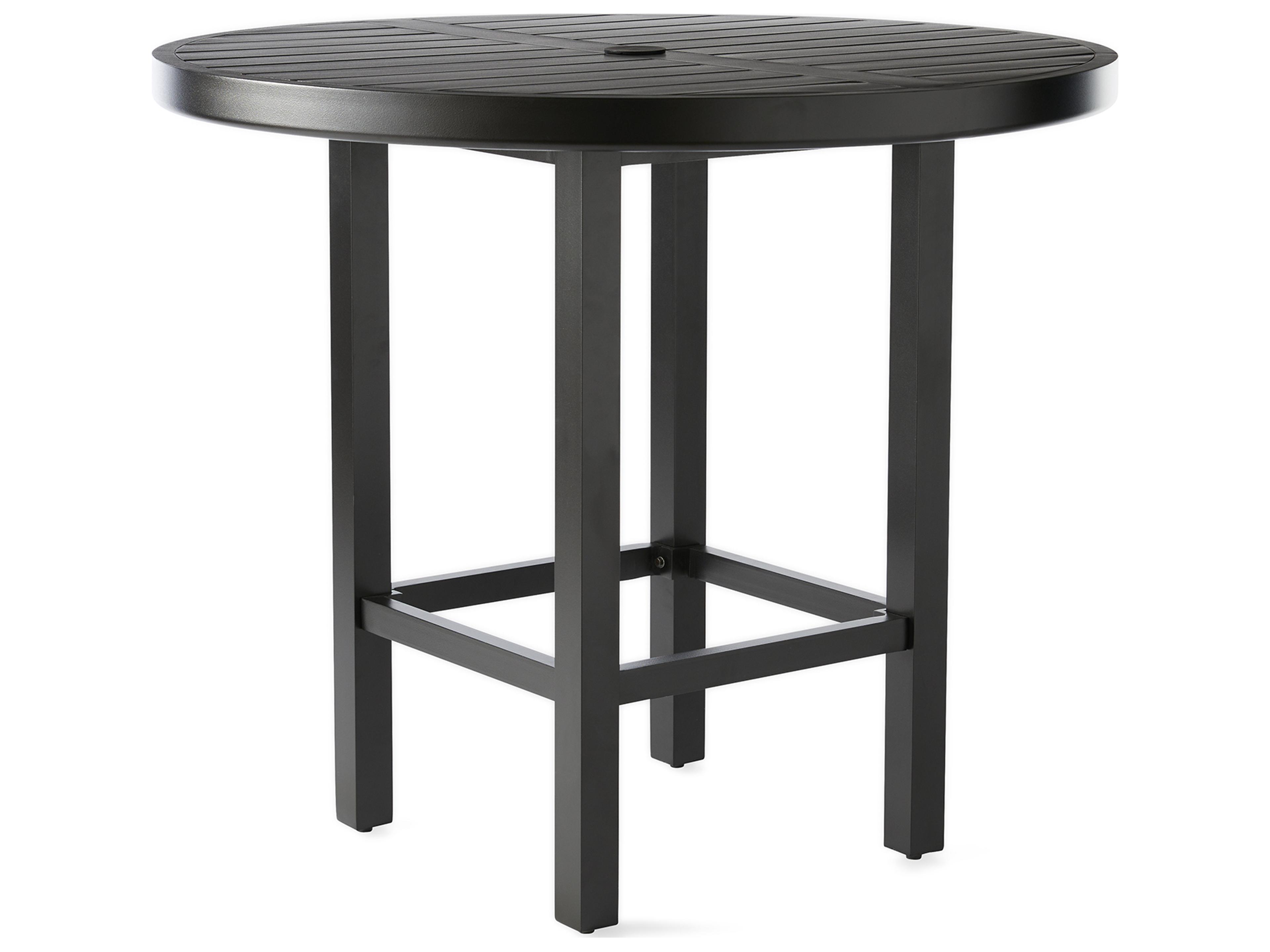 Trinidad Round Slatted Top Outdoor Patio Counter Height Table with Umbrella Hole