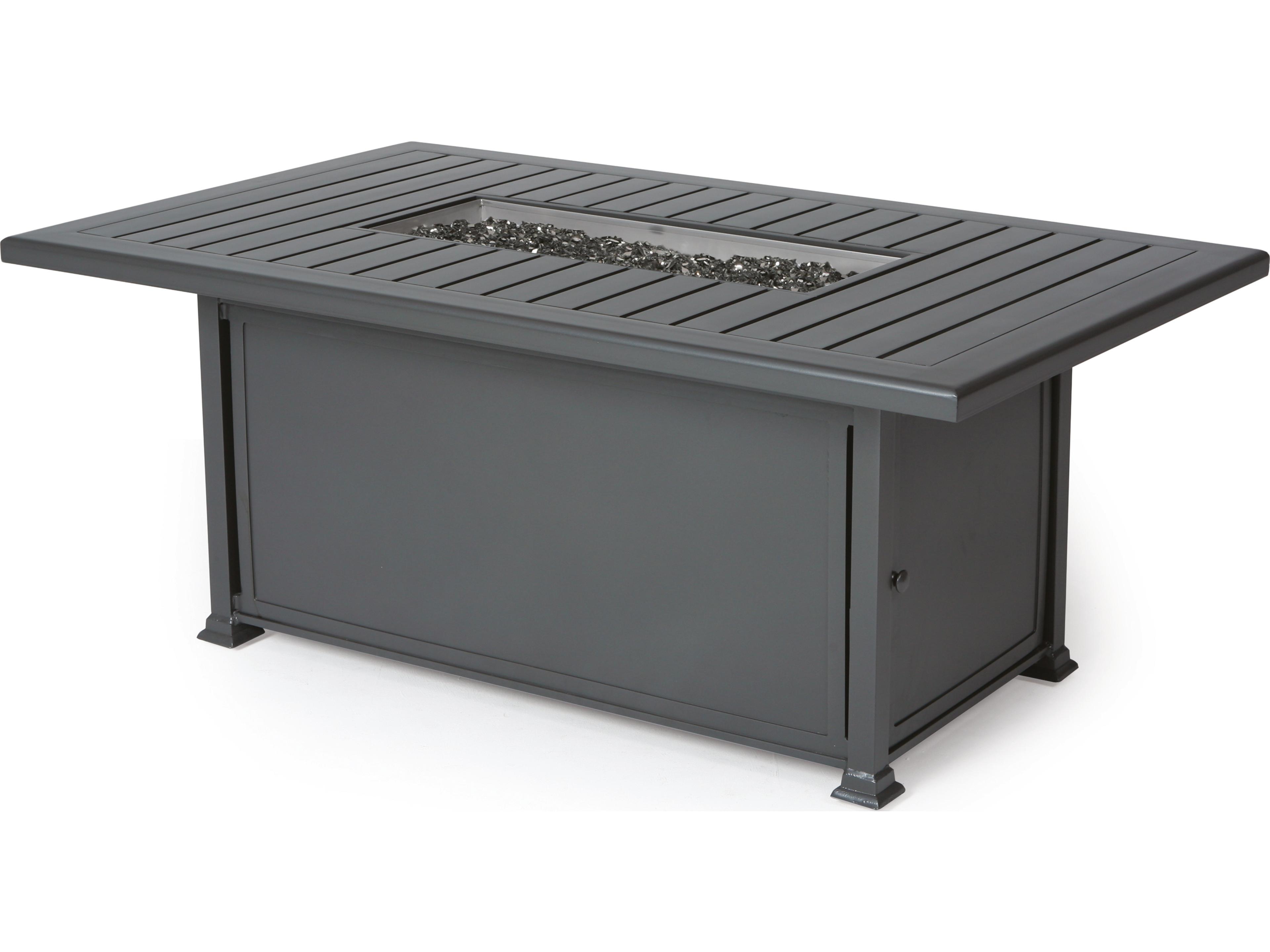 Pasa Robles Aluminum Rectangular F-Slatted Top Chat Height Patio Fire Pit Table