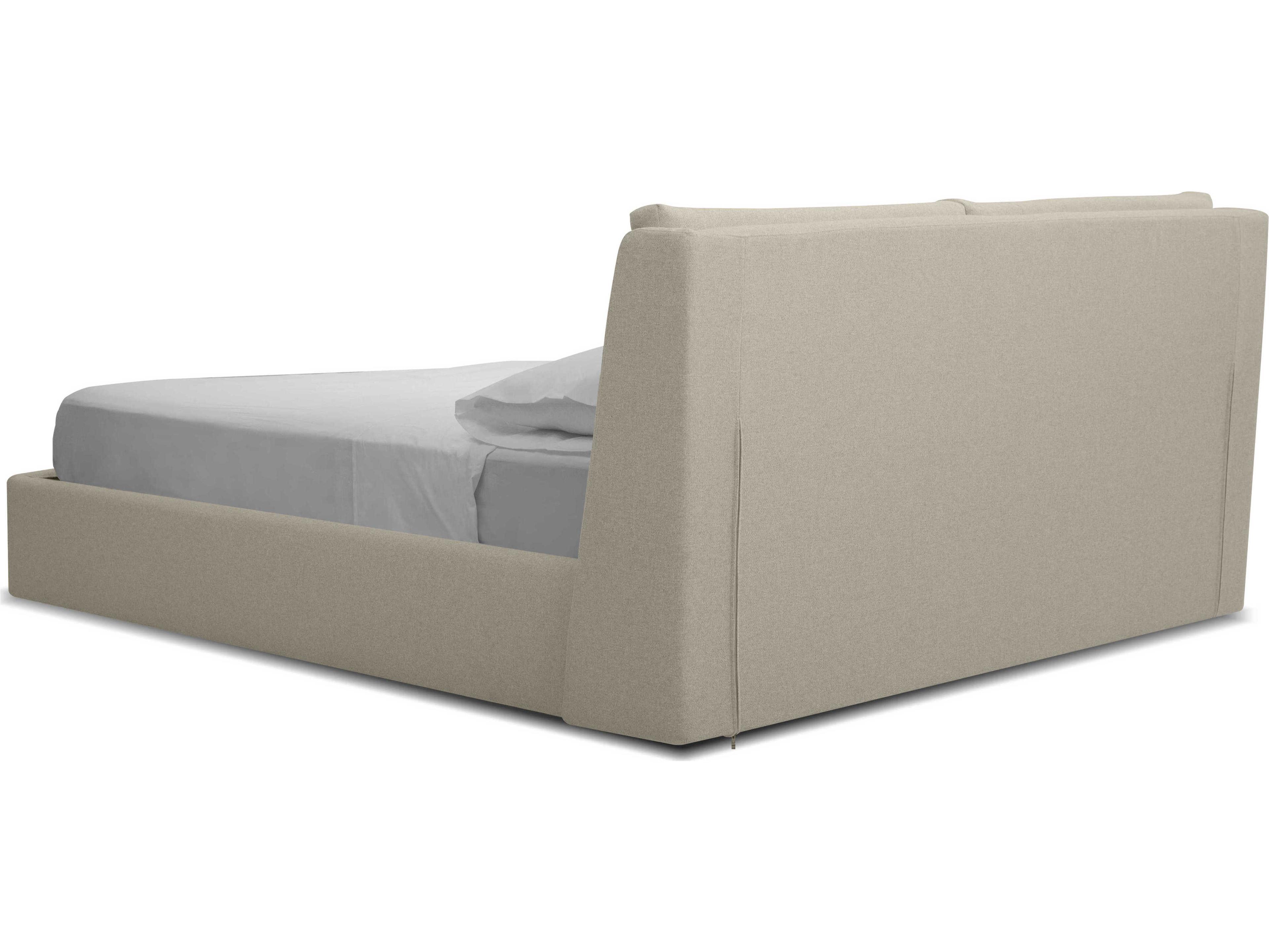 Mobital Continental Stone Wheat Tweed Beige Pine Wood Queen Platform Bed