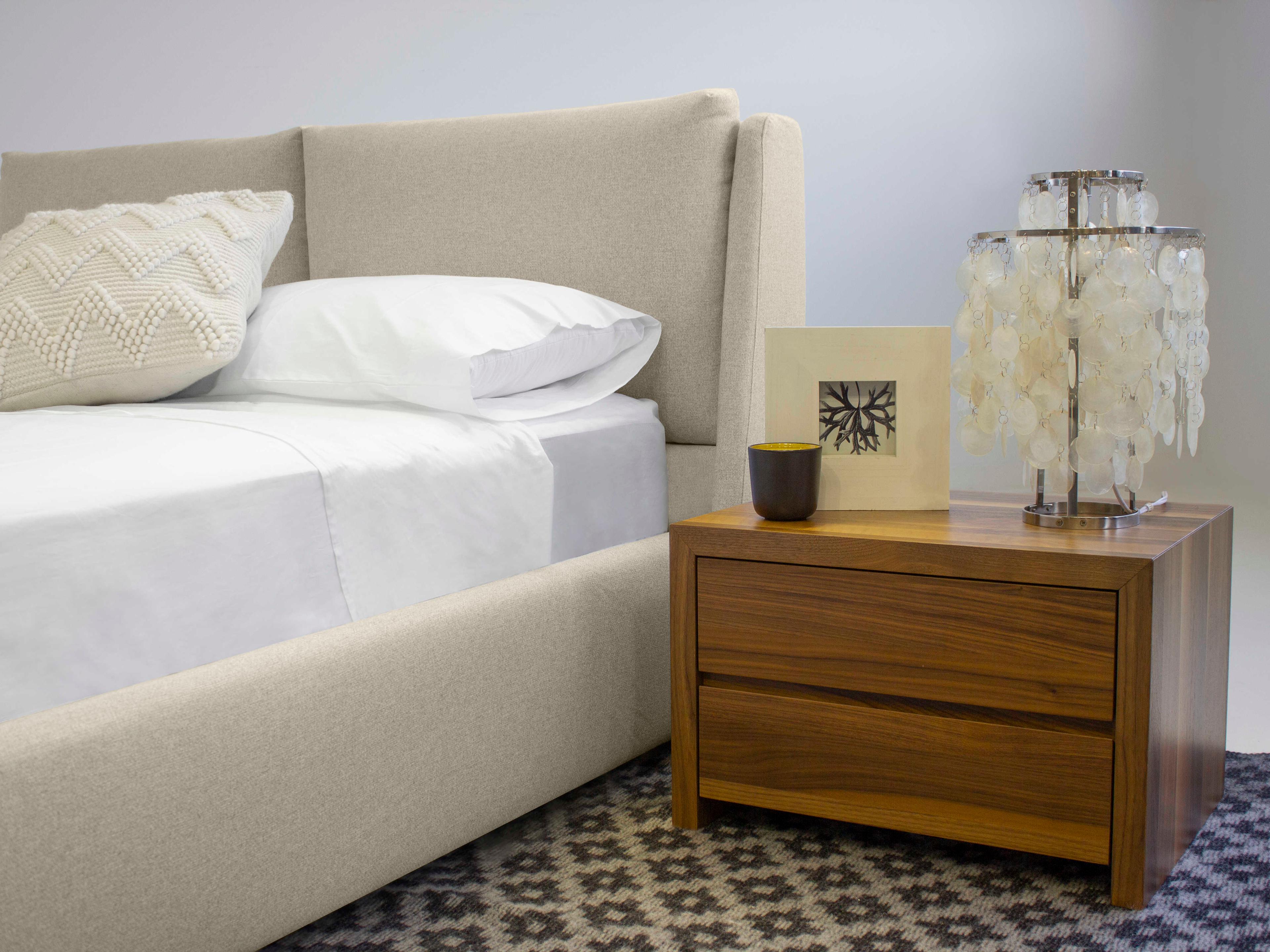 Mobital Continental Stone Wheat Tweed Beige Pine Wood Queen Platform Bed