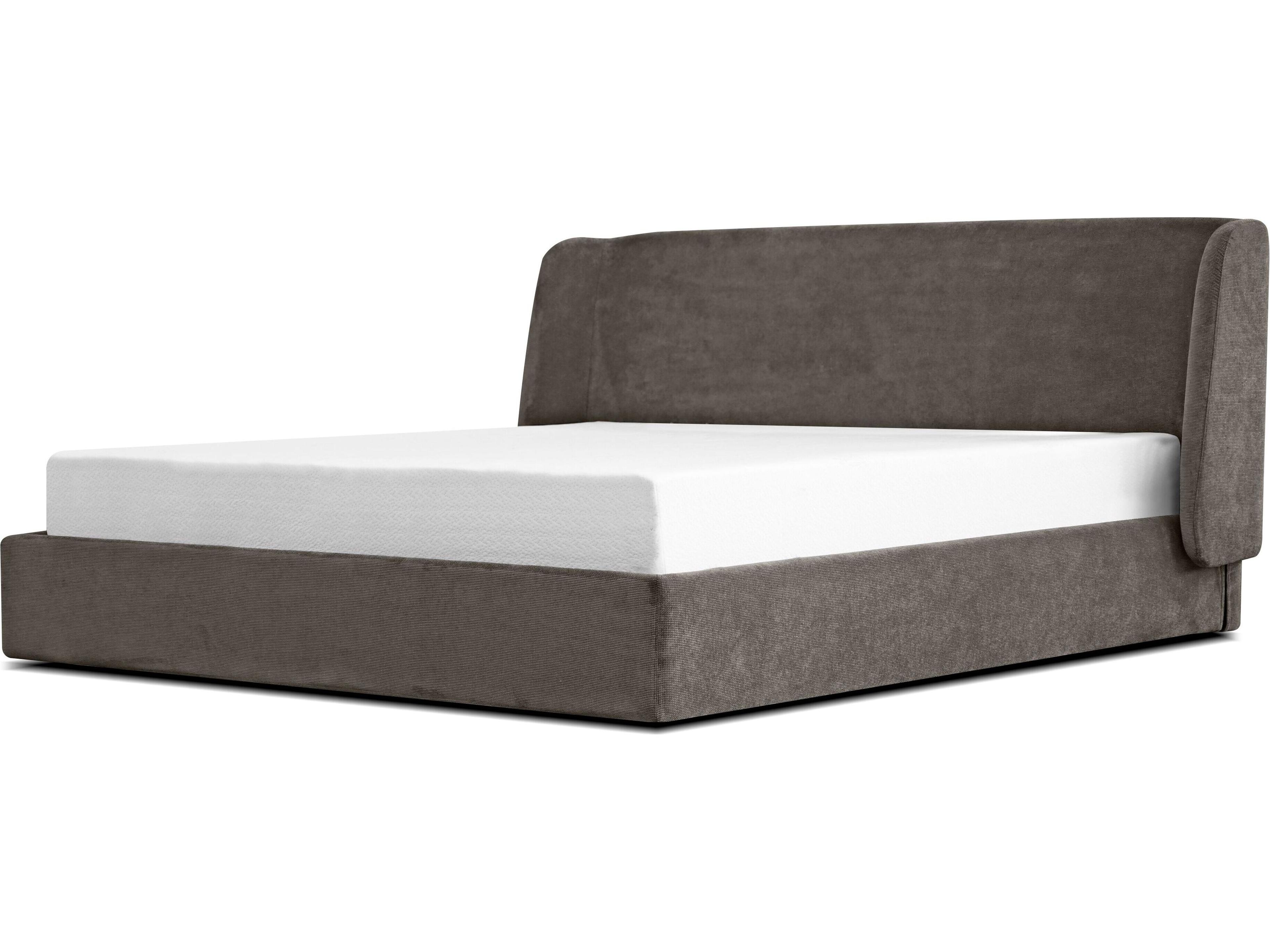 Fitz Ash Brown Ribbed Chenille Fabric Pine Wood Upholstered King Platform Bed