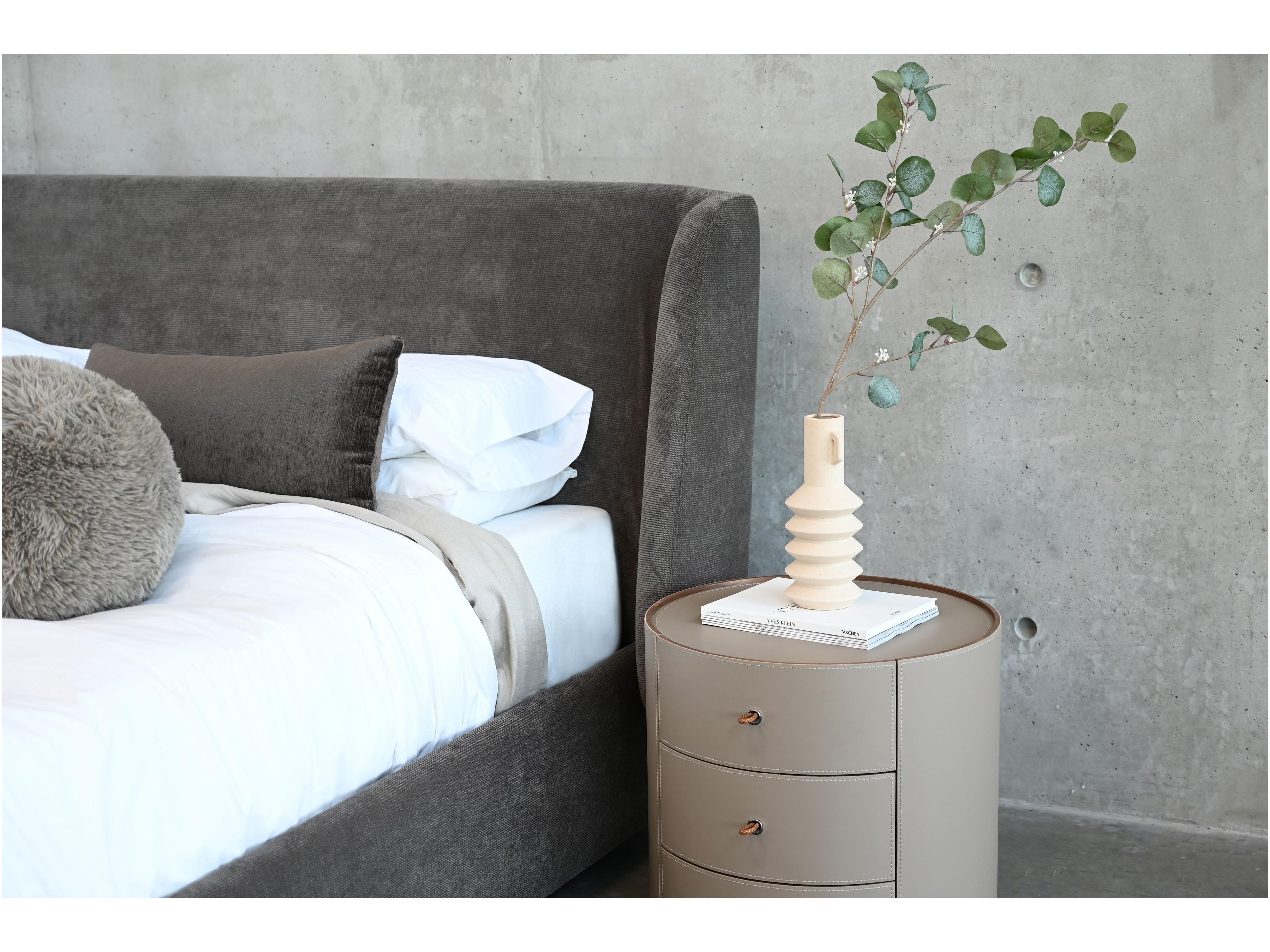 Mobital Fitz Ash Brown Ribbed Chenille Fabric Pine Wood Upholstered King Platform Bed