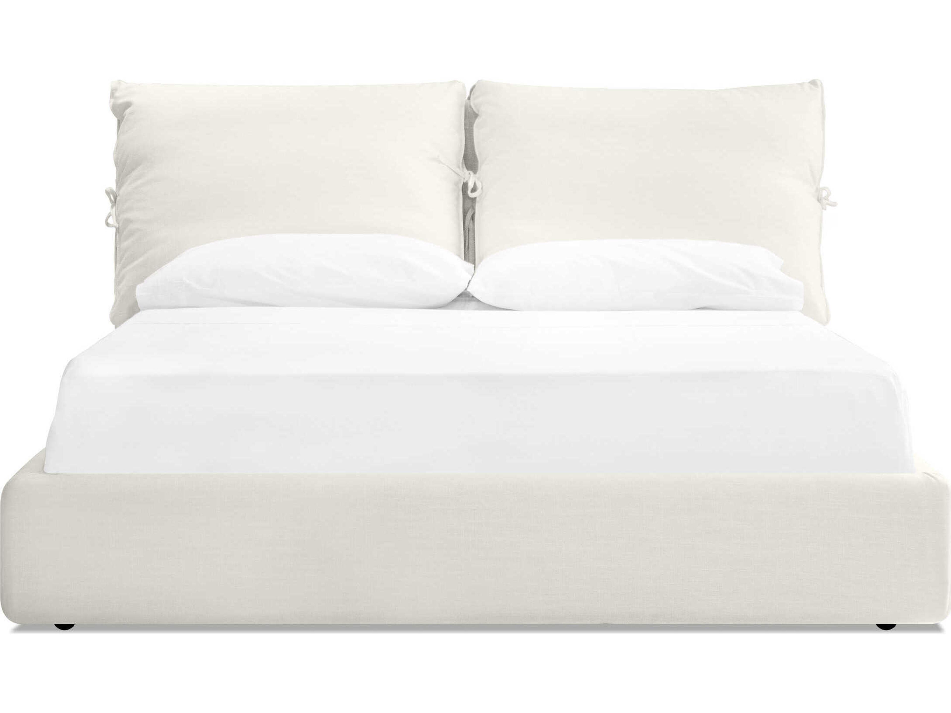 Mobital Plume Cream Linen White Pine Wood Upholstered King Platform Bed