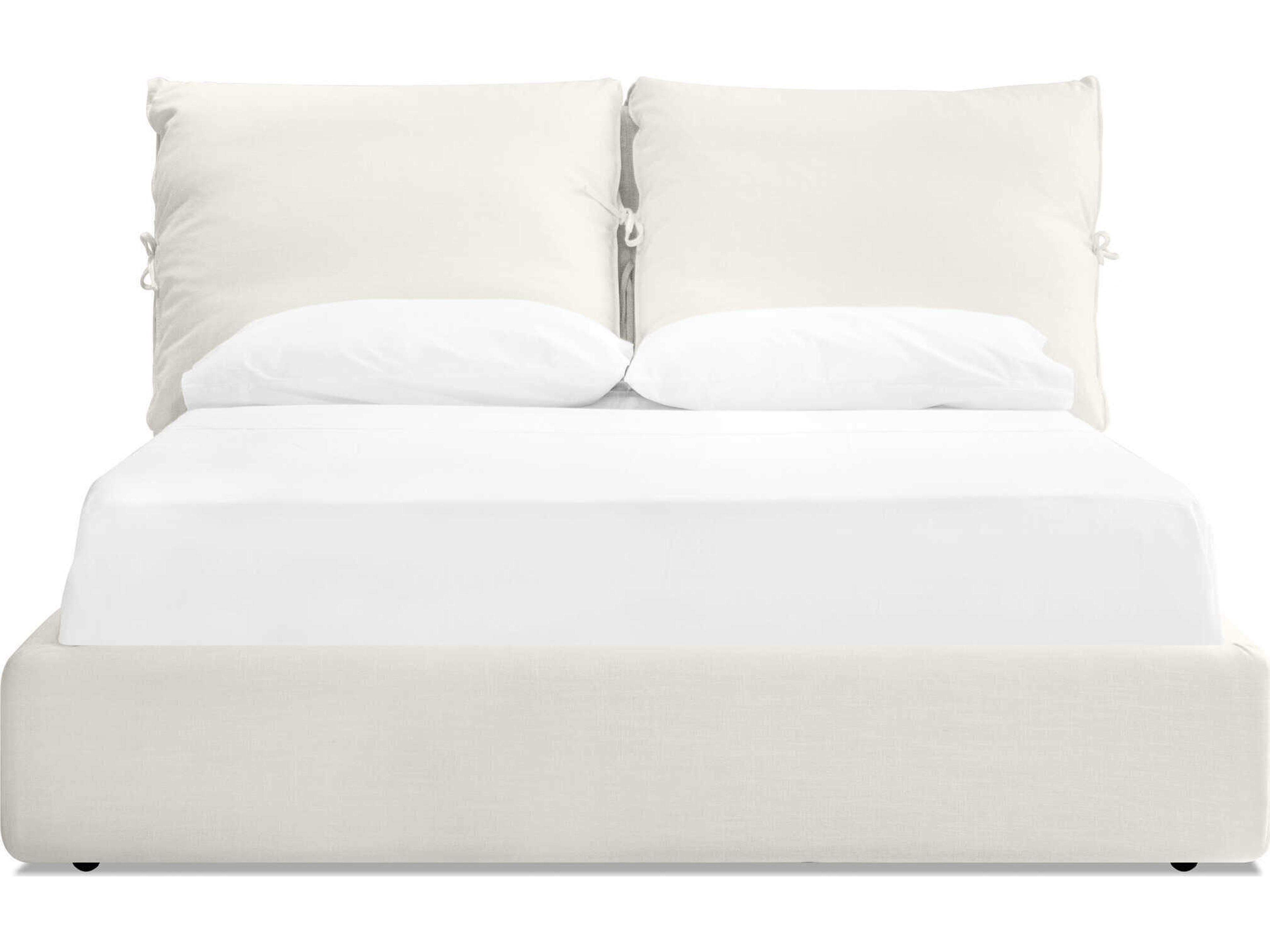 Mobital Plume Cream Linen White Pine Wood Upholstered Queen Platform Bed