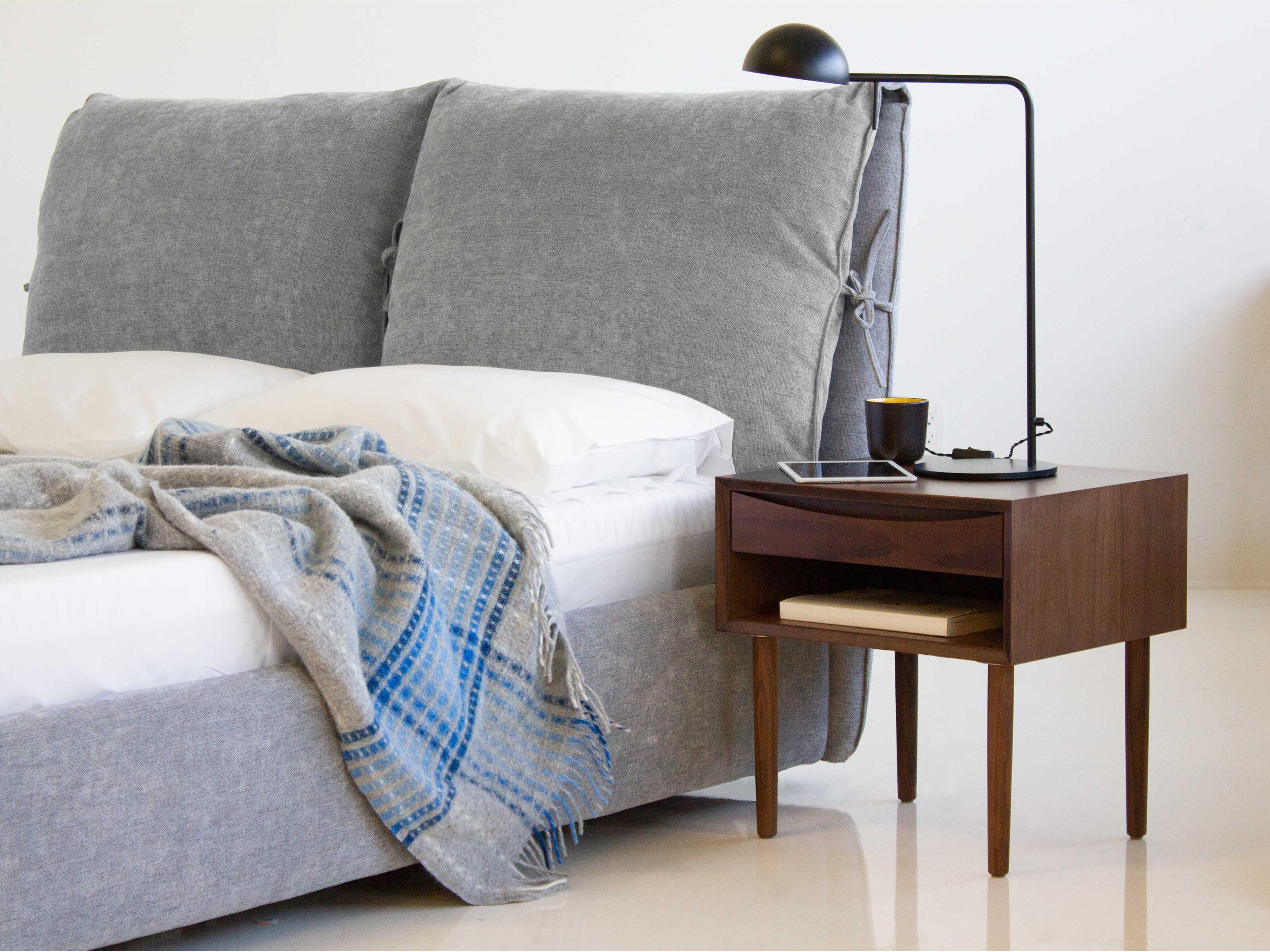 Mobital Plume Heather Grey Chenille Pine Wood Upholstered King Platform Bed