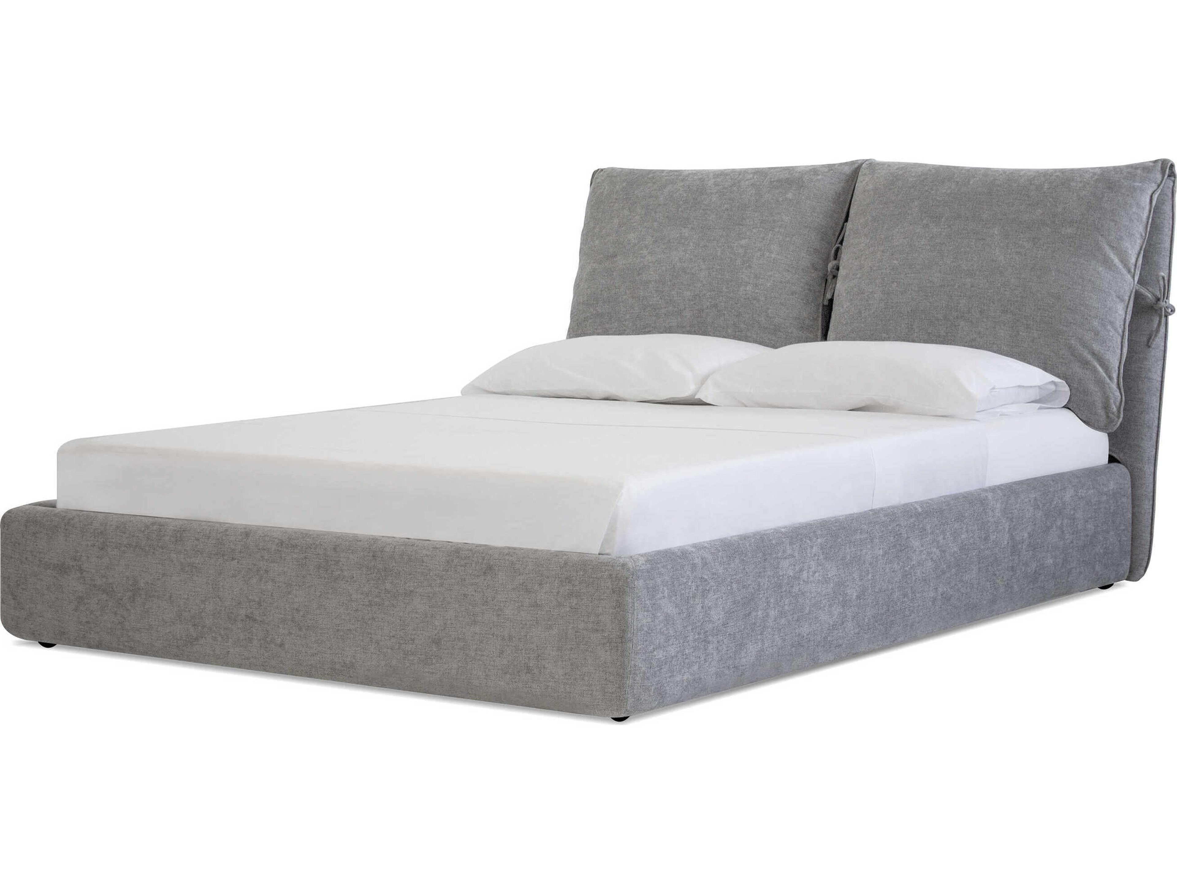 Plume Heather Grey Chenille Pine Wood Upholstered Queen Platform Bed