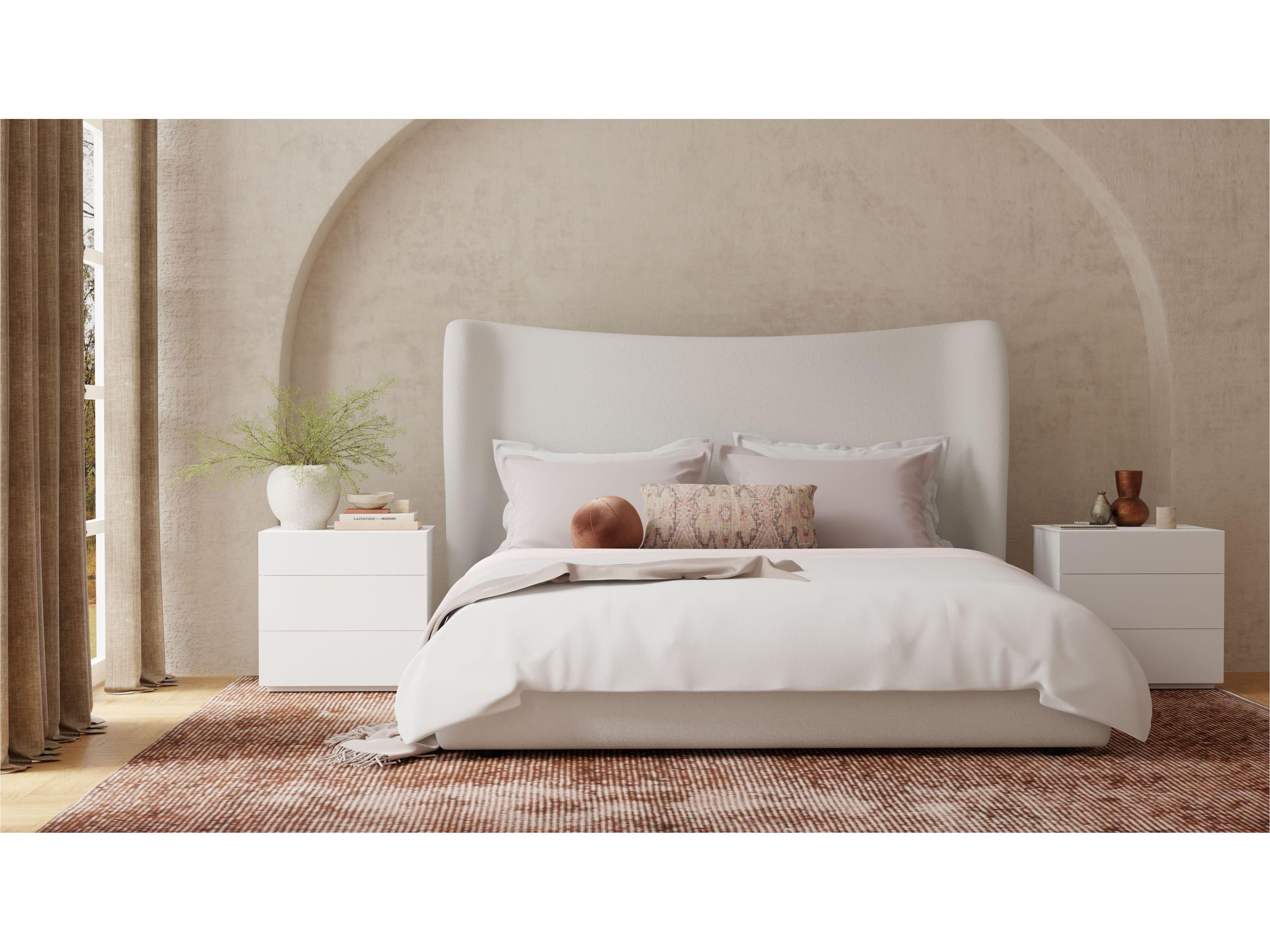 Mobital Rowe White Upholstered King Platform Bed