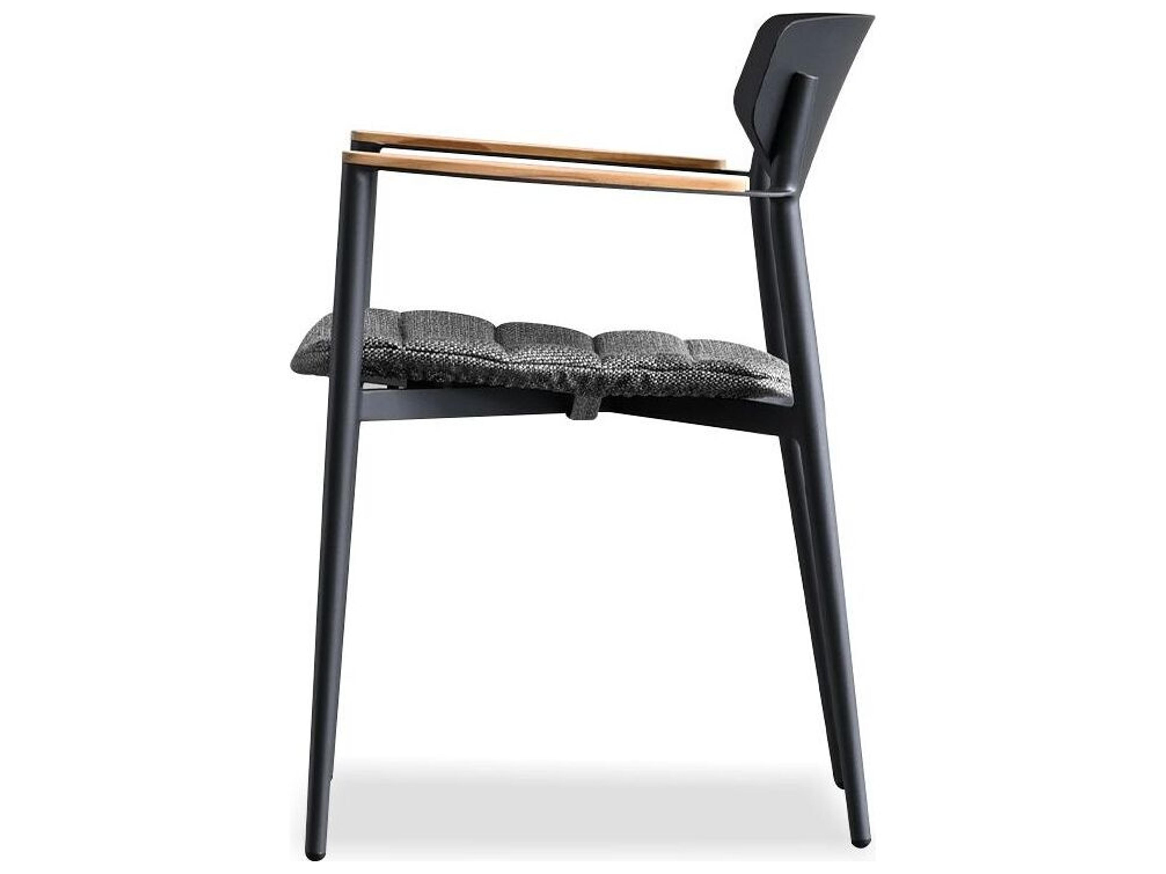 Mobital Noto Teak Wood Black Upholstered Arm Dining Chair