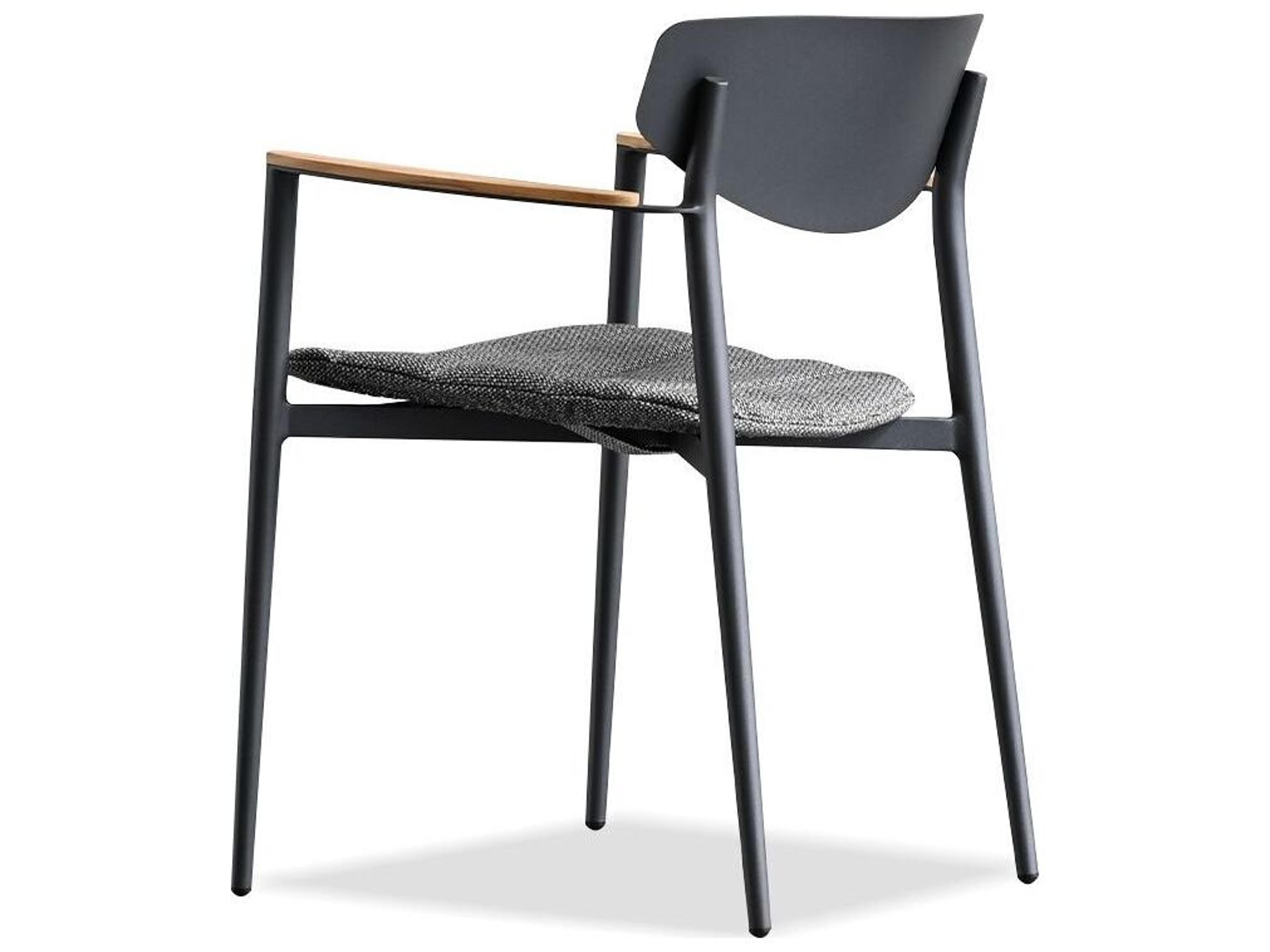 Mobital Noto Teak Wood Black Upholstered Arm Dining Chair
