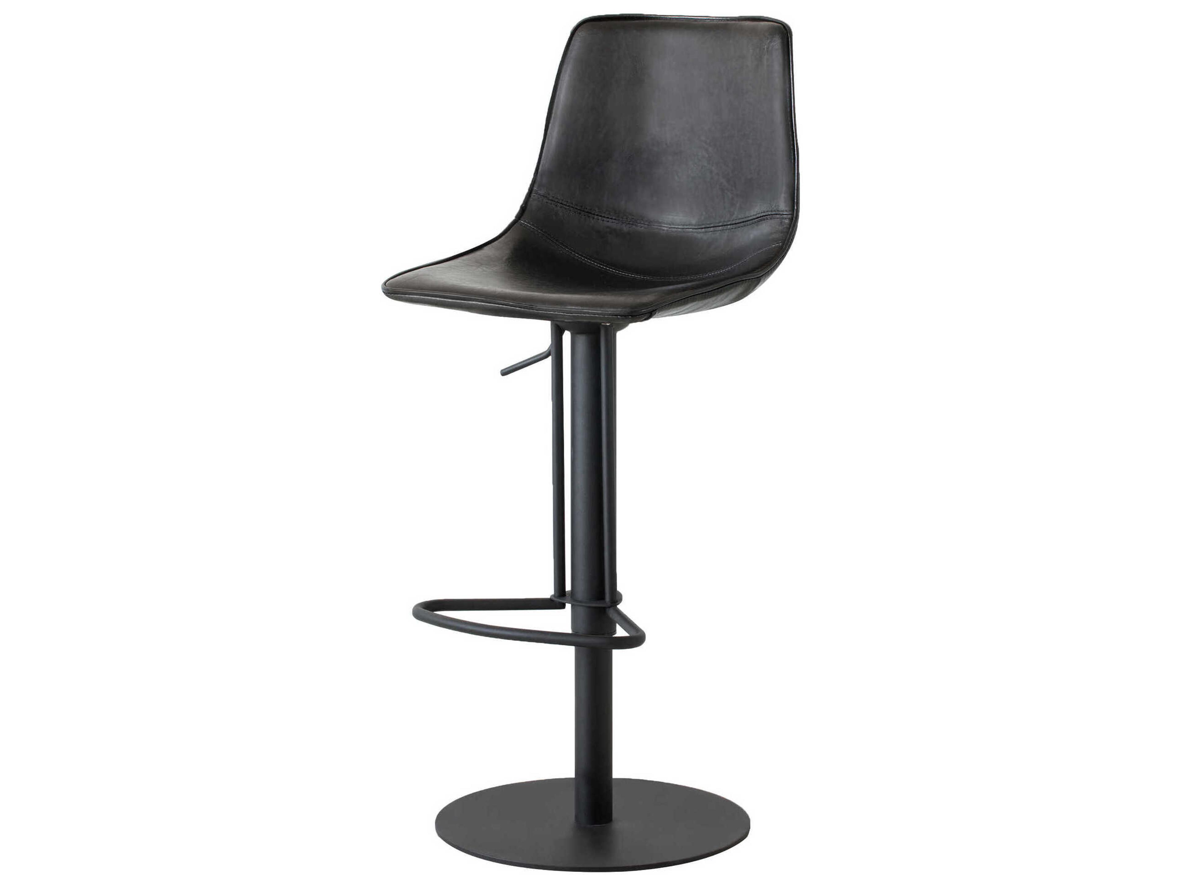 Beny Leather Adjustable Swivel Upholstered Retro Black Bar Stool