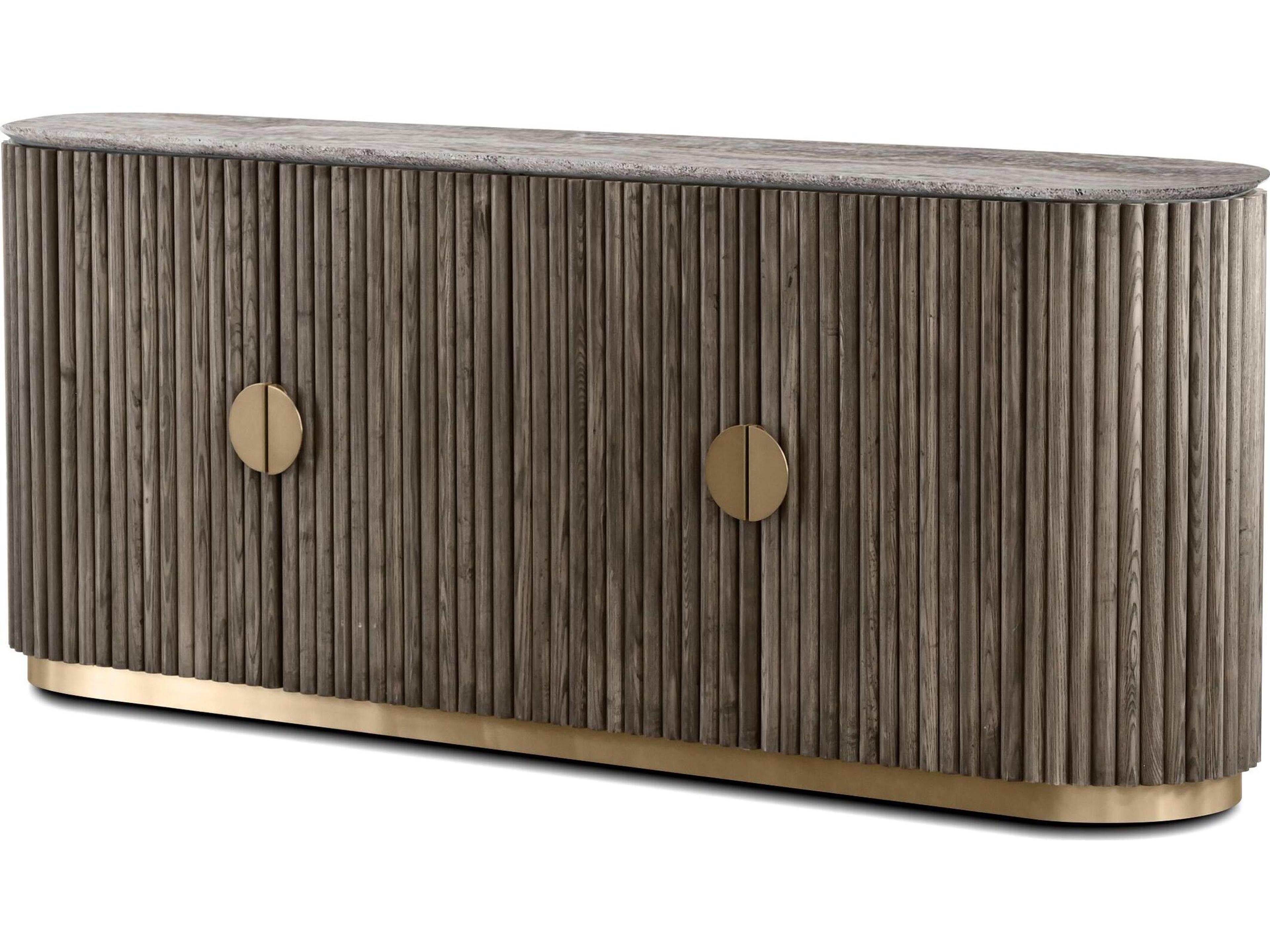 Koii 76" Ash Wood Silver Grey Travertine Sideboard
