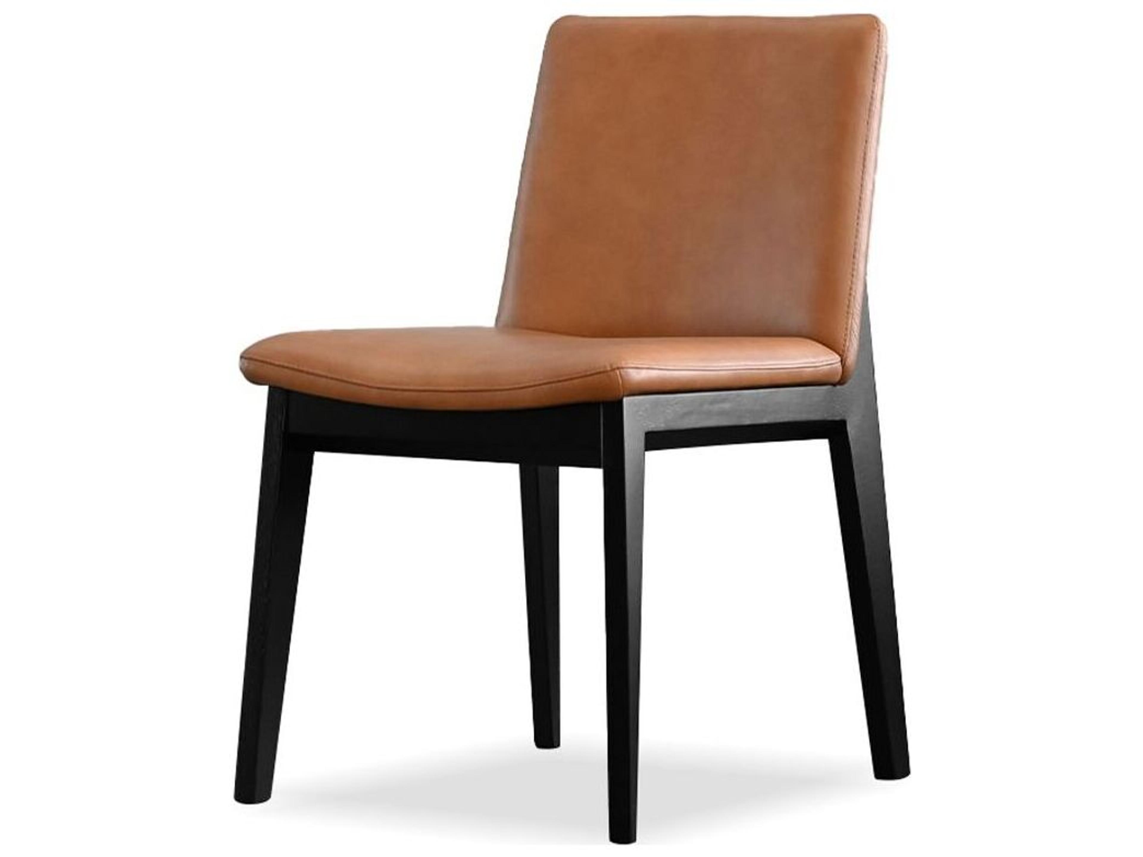 Holster Solid Wood Brown Leather Armless Dining Chair Set of 2