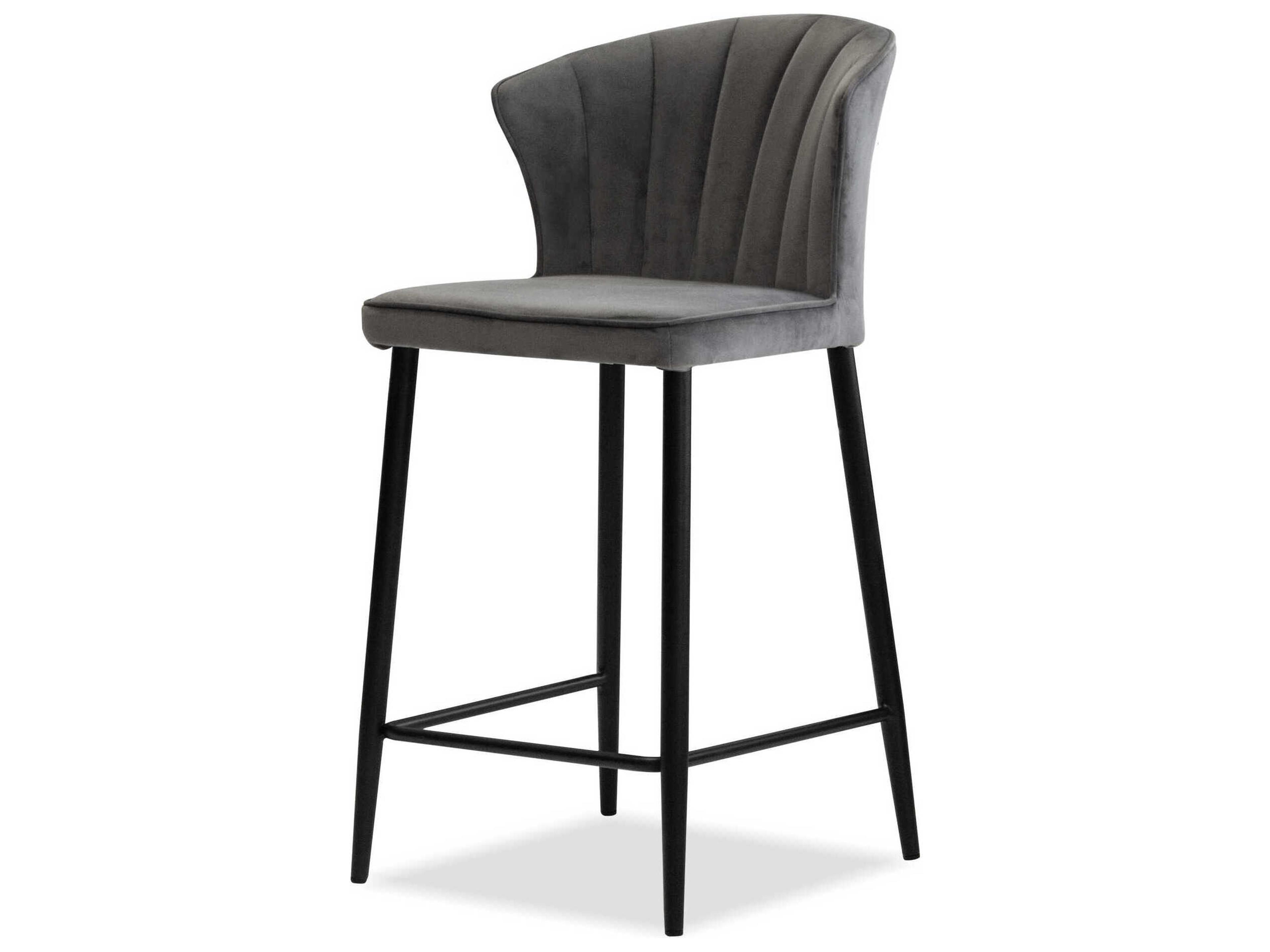 Ariel Graphite Velvet Black Counter Stool